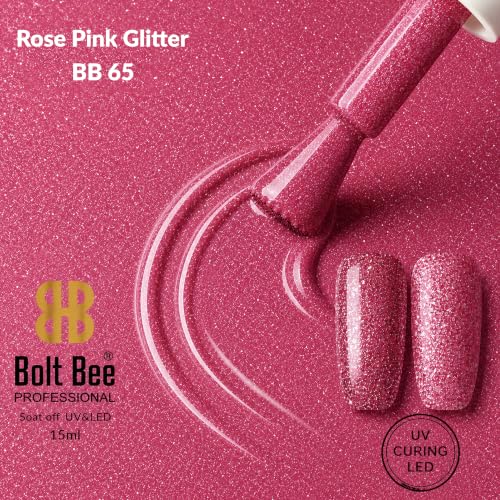 Image of BOLT BEE 15ML Gel Nail Polish 1Pc Clear Pink Glitter Nail Polish Soak Off UV LED Nail Gel Polish Nail Art Starter Manicure Salon DIY at Home, 0.5 OZ (1) (65)