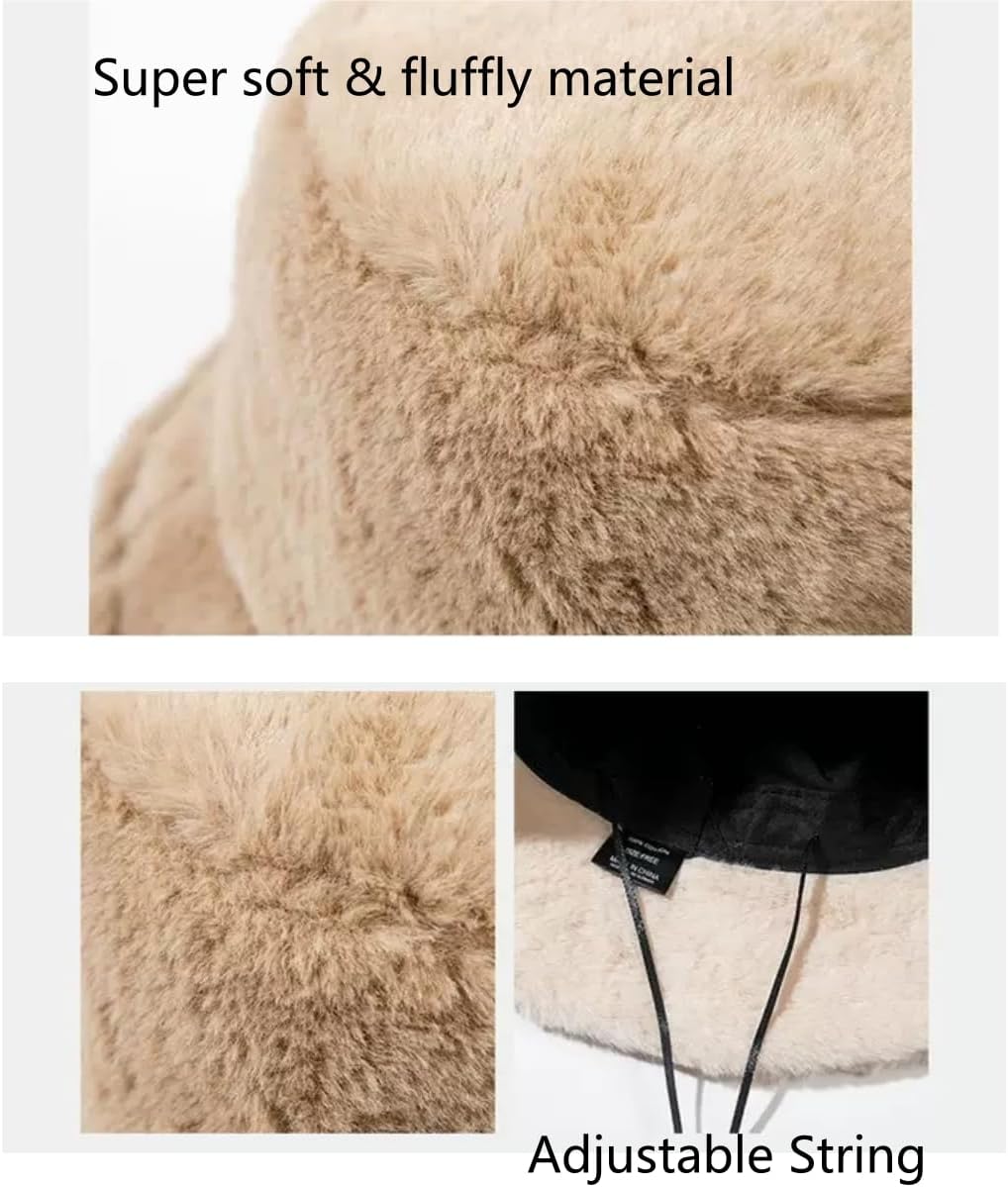 Winter Faux Fur Fuzzy Bucket Hat Fluffy Warm Hat Furry Fisherman Cap for Women Men - Image 4
