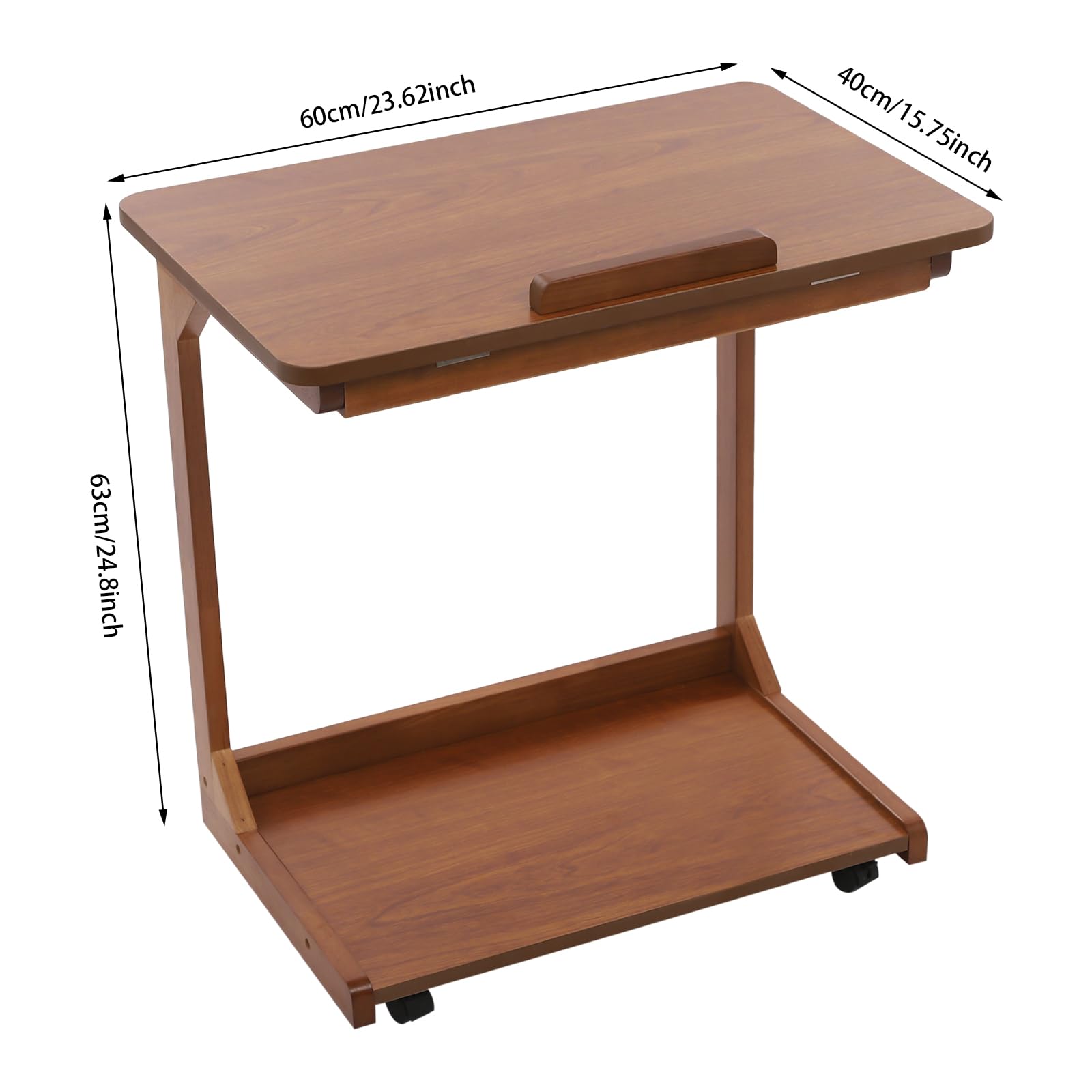 Mesa auxiliar plegable en forma de C, mesita de noche, sofá, mesita auxiliar, mesa auxiliar para sofá, cama y oficina (nogal)