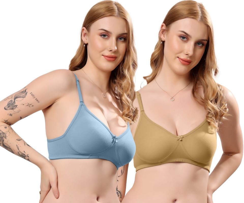 Image of London Hills Regular Bra for Women Everyday Non Padded Wire Free Mid Coverage Cotton Blend