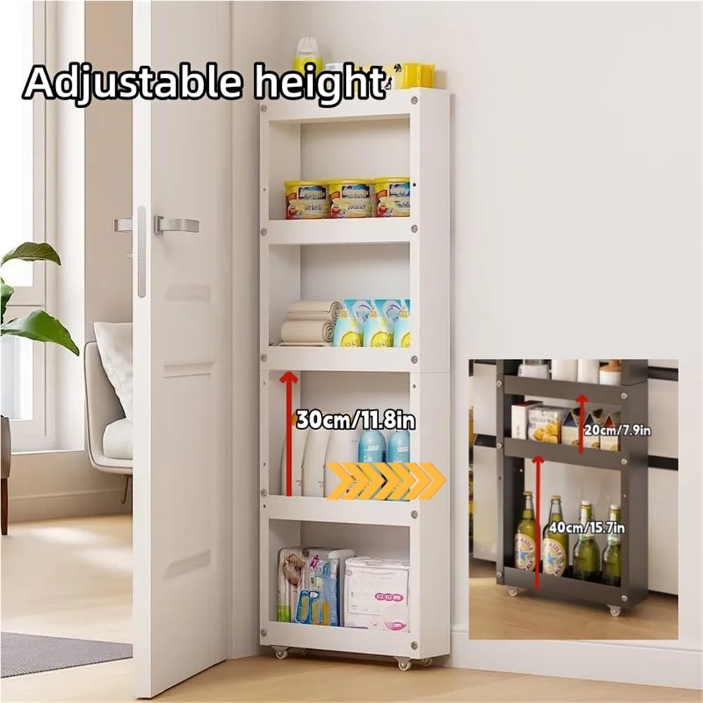 Carrelli portaoggetti Ripiani Multistrato dispensa Stretta per la casa Carrello Mobile Minimalista e Sottile scaffalature Metalliche Cucina Bagno Soggiorno(Grigio 68 cm-26 8 pollic