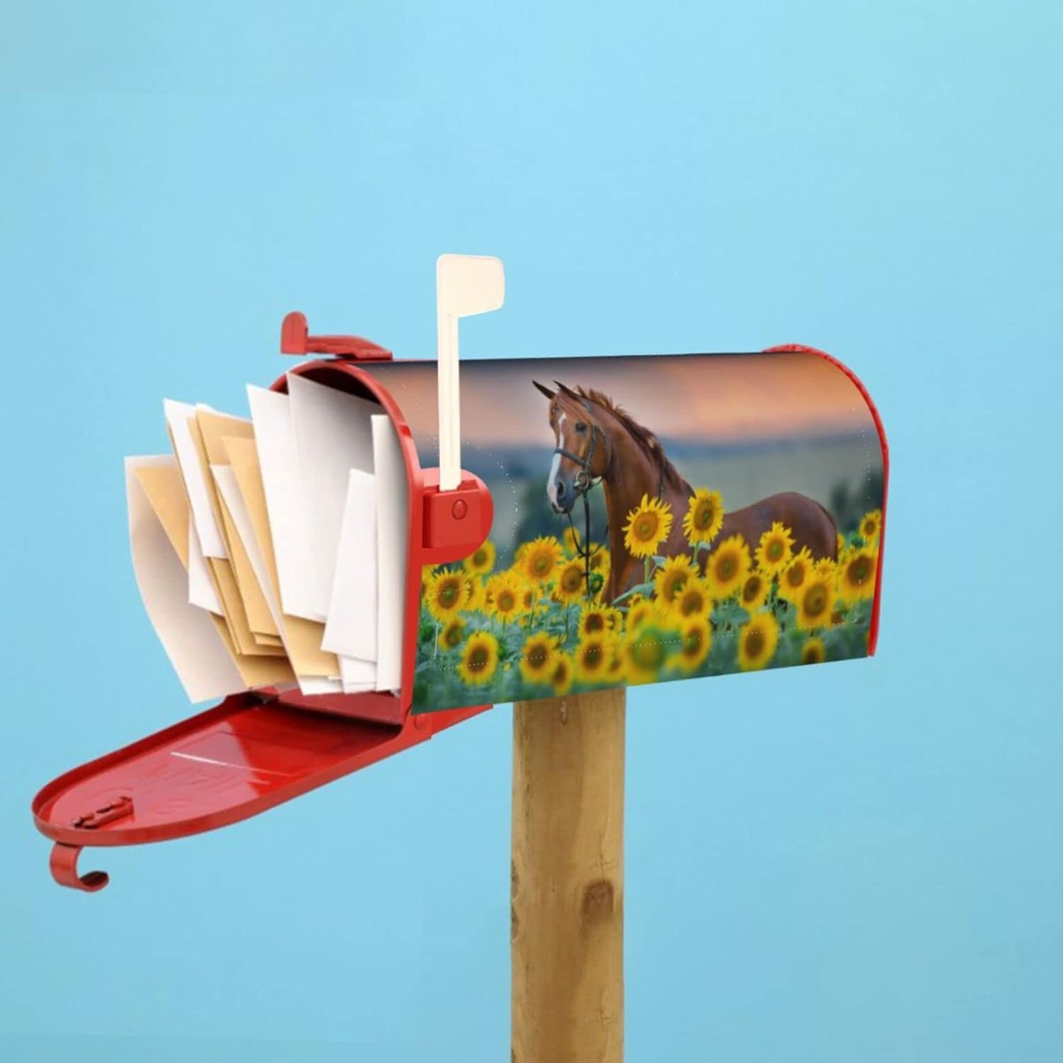 Horse in Sunflower Field Mailbox Covers Magnetic Standard Size 18" X 21" Animal Mailbox Cover Decorations Wrap