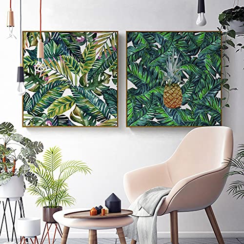 Toile Mur Art Vert Plante Tropicale 50x50cm Lot de 2 Tableaux Style Nordique