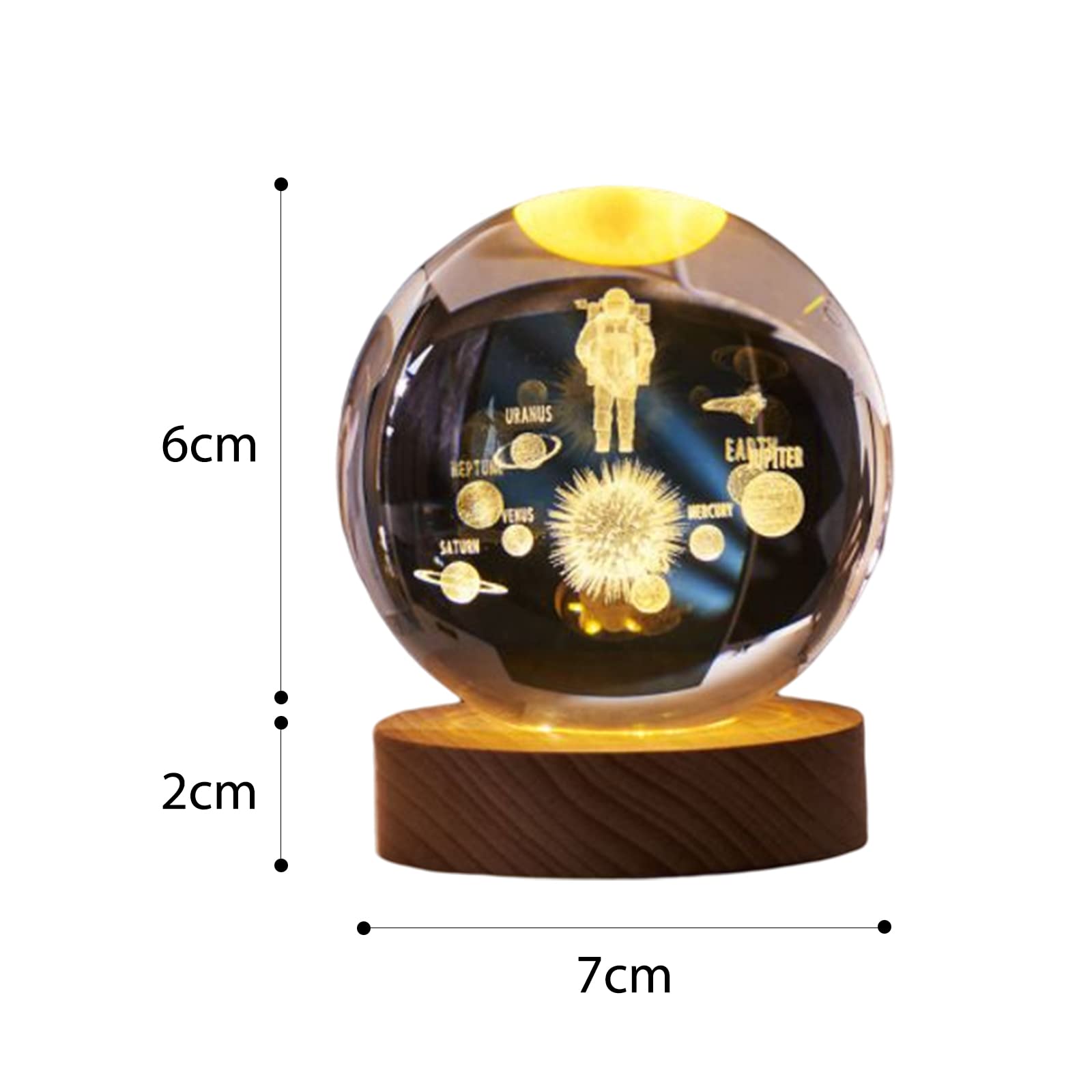 Lampada 3D Cristallo K9 Con Sistema Solare Personalizzabile - Luci LED Colorate E Base In Legno - Regalo Per Papà