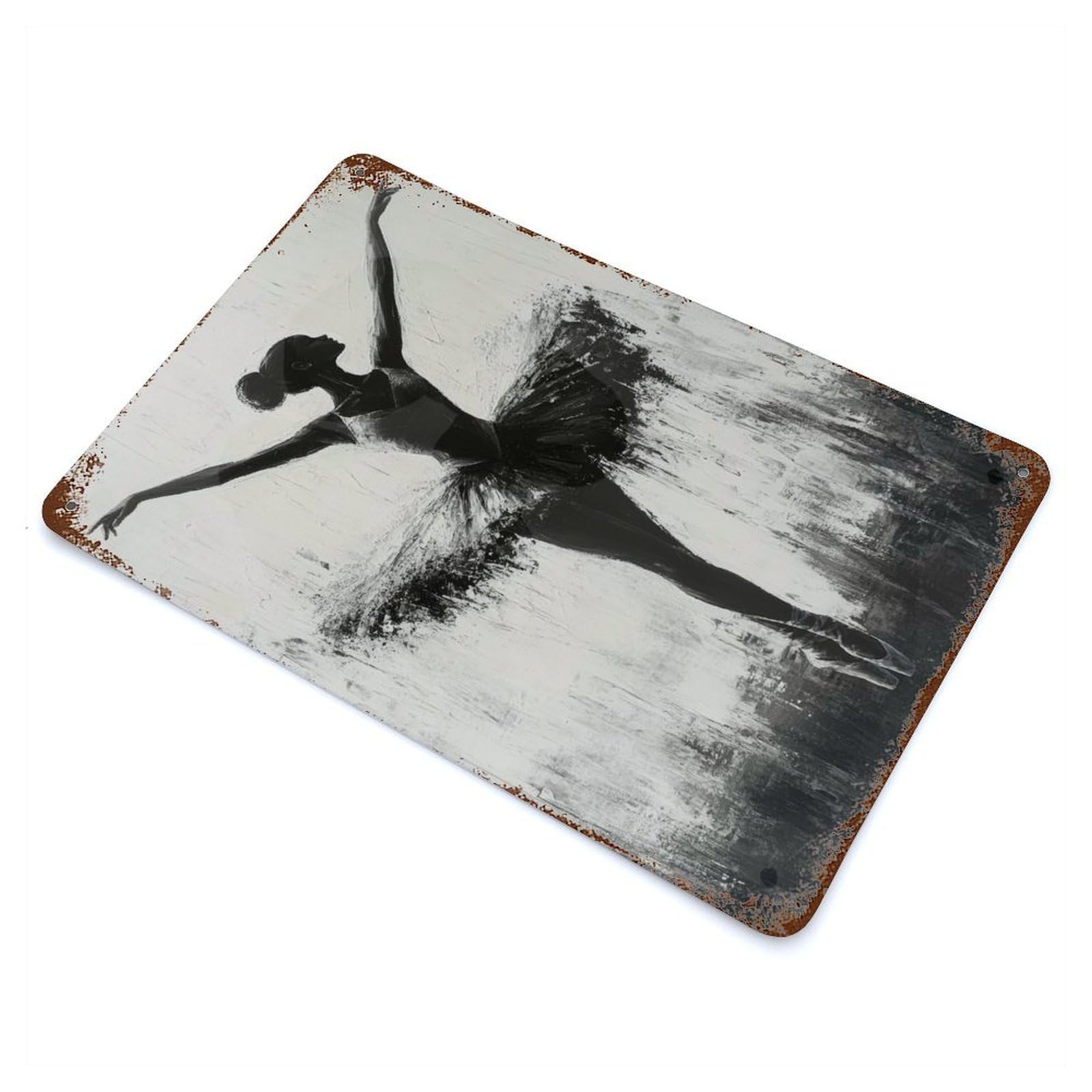 Monochrome Ballerina in Elegant Pose Decorative Tin Sign 11.8"x7.9", Ideal for Cafe, Home Bar And Lounge Decor
