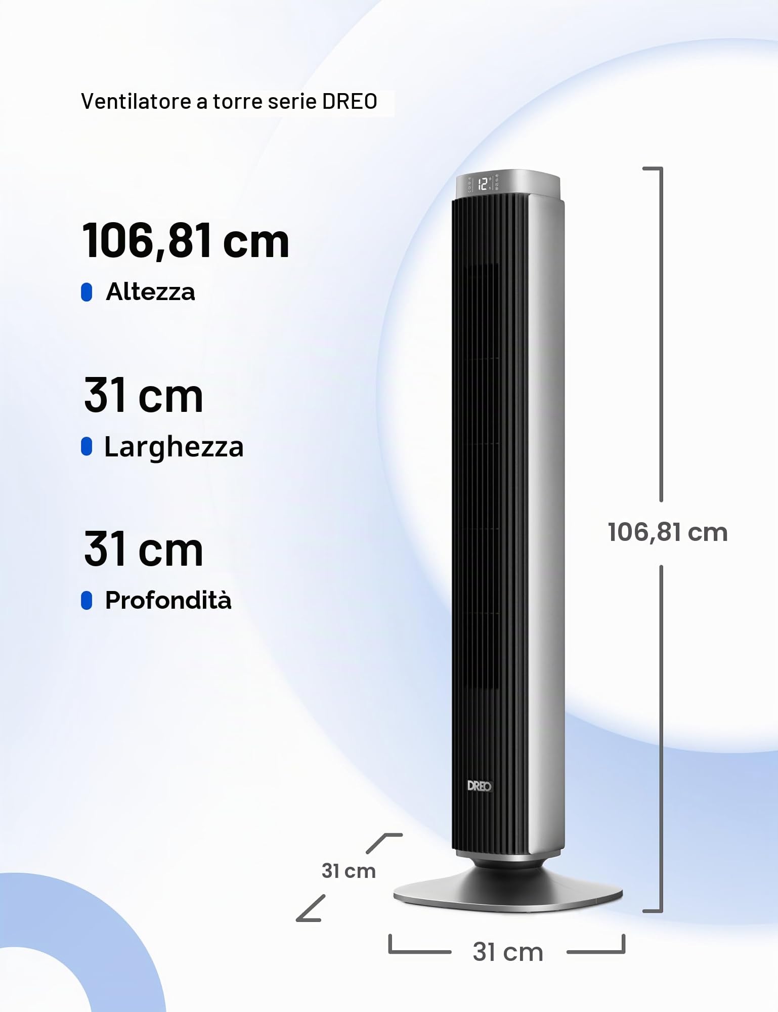 Dreo Fan Pilot Pro Tower con telecomando, 25 DB Quiet DC Portable Bladeless Fan an, 90°, timer 12H, 9 velocità, 4 modalità, display LED con controllo touch, fan del pavimento per Bedroom Home Office