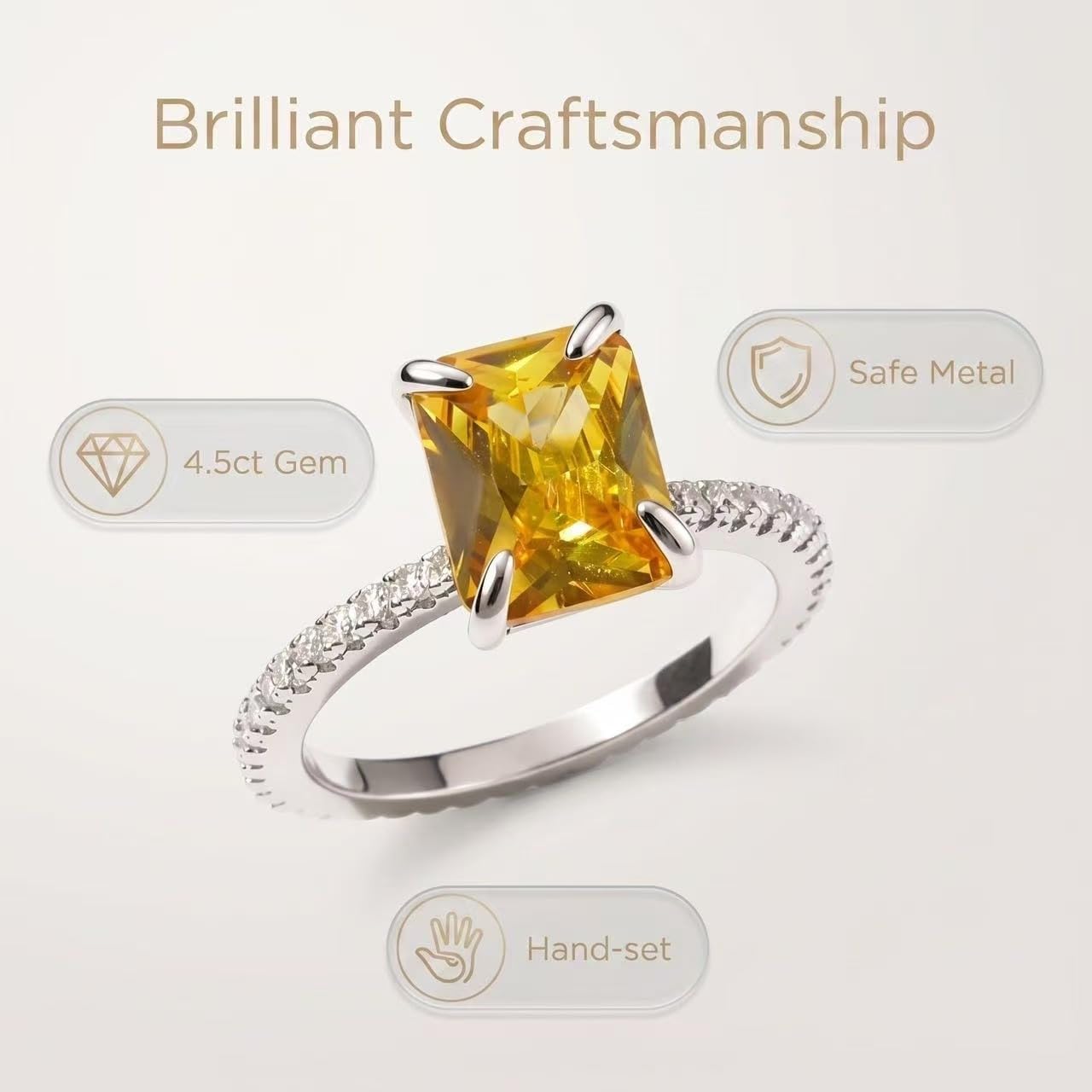 Engagement Ring for Women 4.5ct Radiant/Oval Cut Cubic Zirconia 18K Gold Plated (Yellow/White/Rose) Wedding,Travel, Anniversary,Daily,Promise Ring for women Sizes 6-10