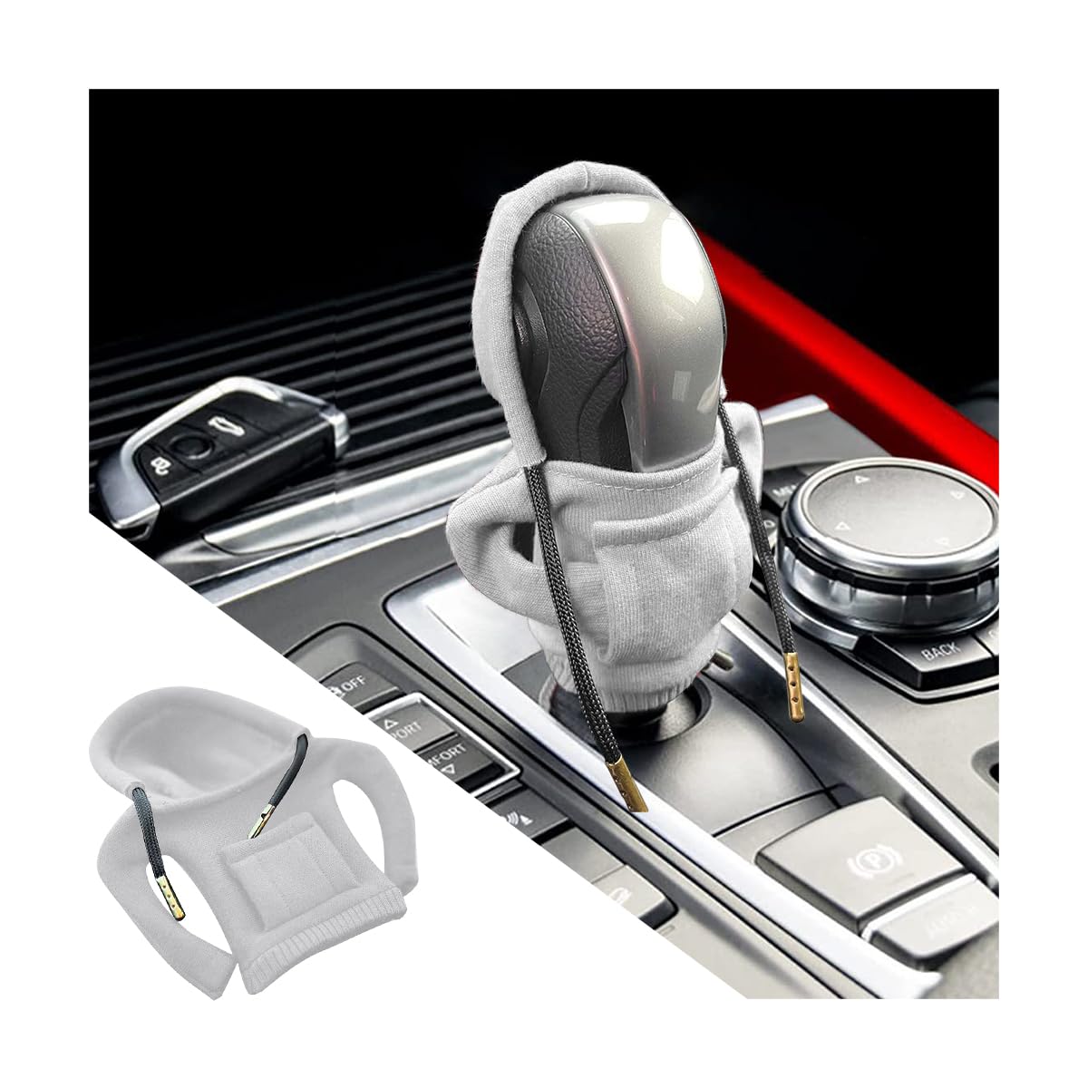 zipelo Car Gear Shift Knob Cover, Fashionable Sweater Design, Cute Hooded Shirt Car Shift Knob Decorative Cover, Universal Car Interior Accessories, Gear Stick Protector (White)