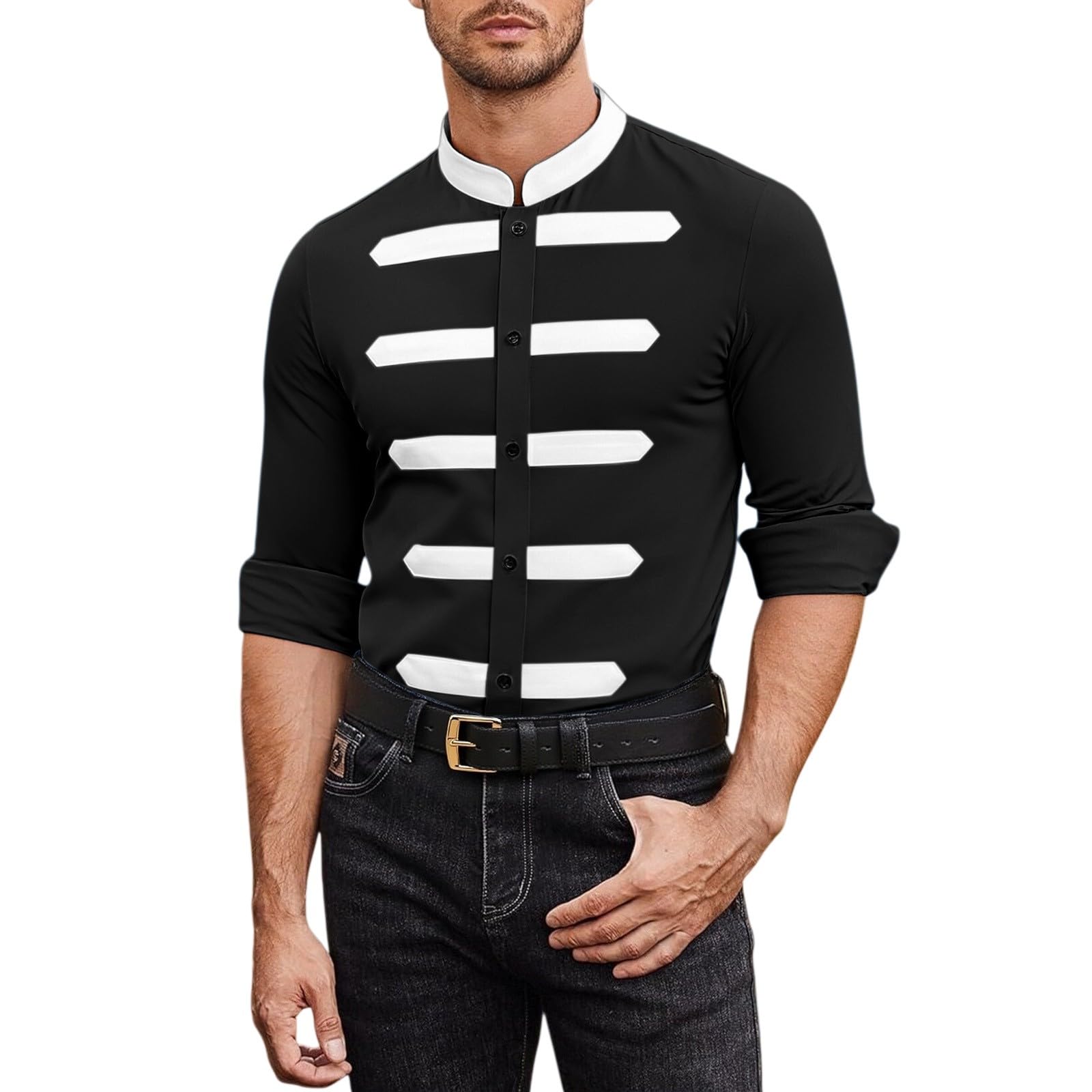 Camicia Henley Uomo Manica Lunga Senza Stropicciature, Tessuto Elastico con Inserti, Taglio Regolare Adatto per Mare, Bowling e Look Casual