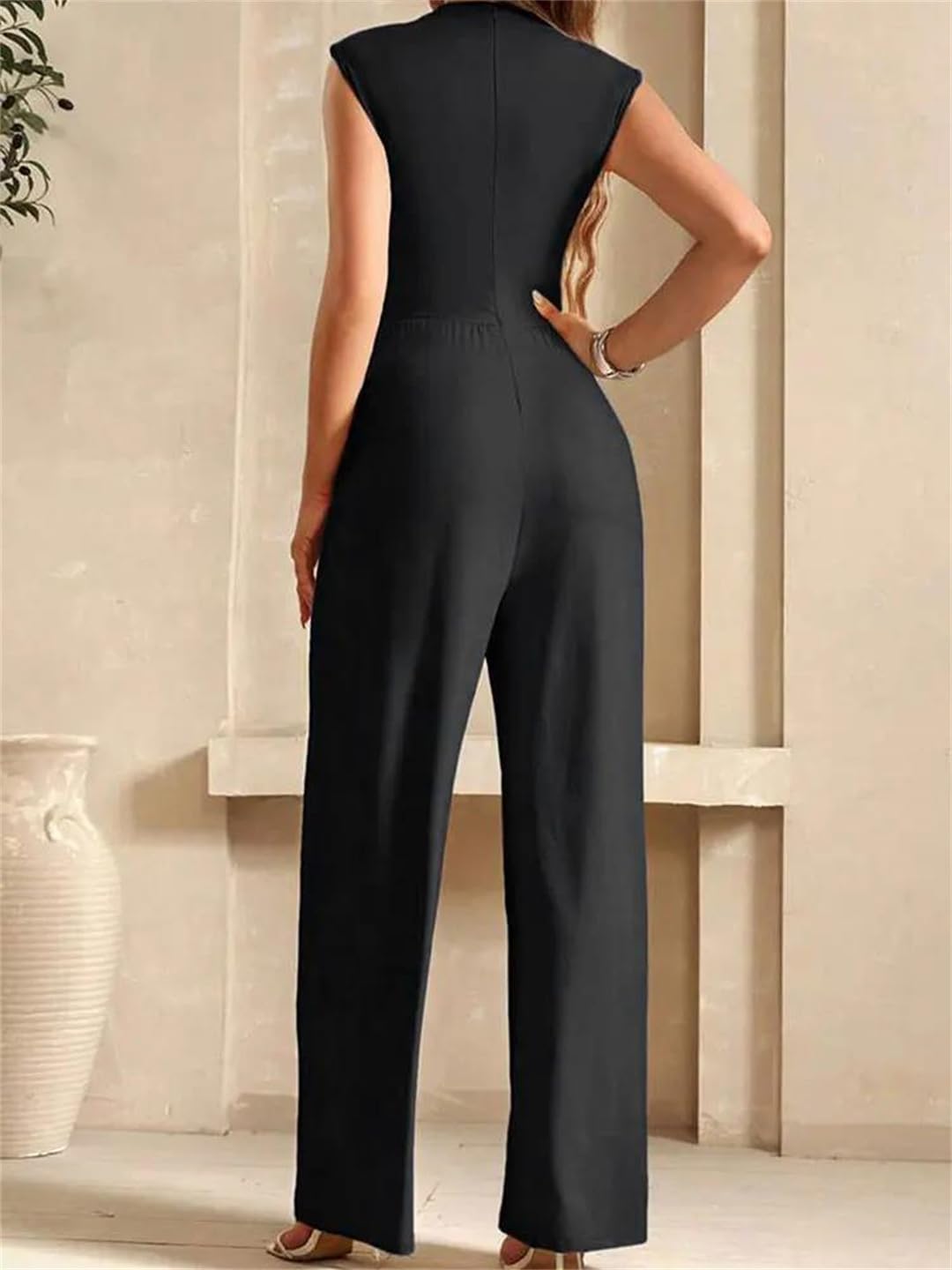 Yeuyyben Overol de verano sin mangas con cremallera y pierna ancha para mujer, estilo casual, ajustado, elegante, para fiestas y salidas nocturnas