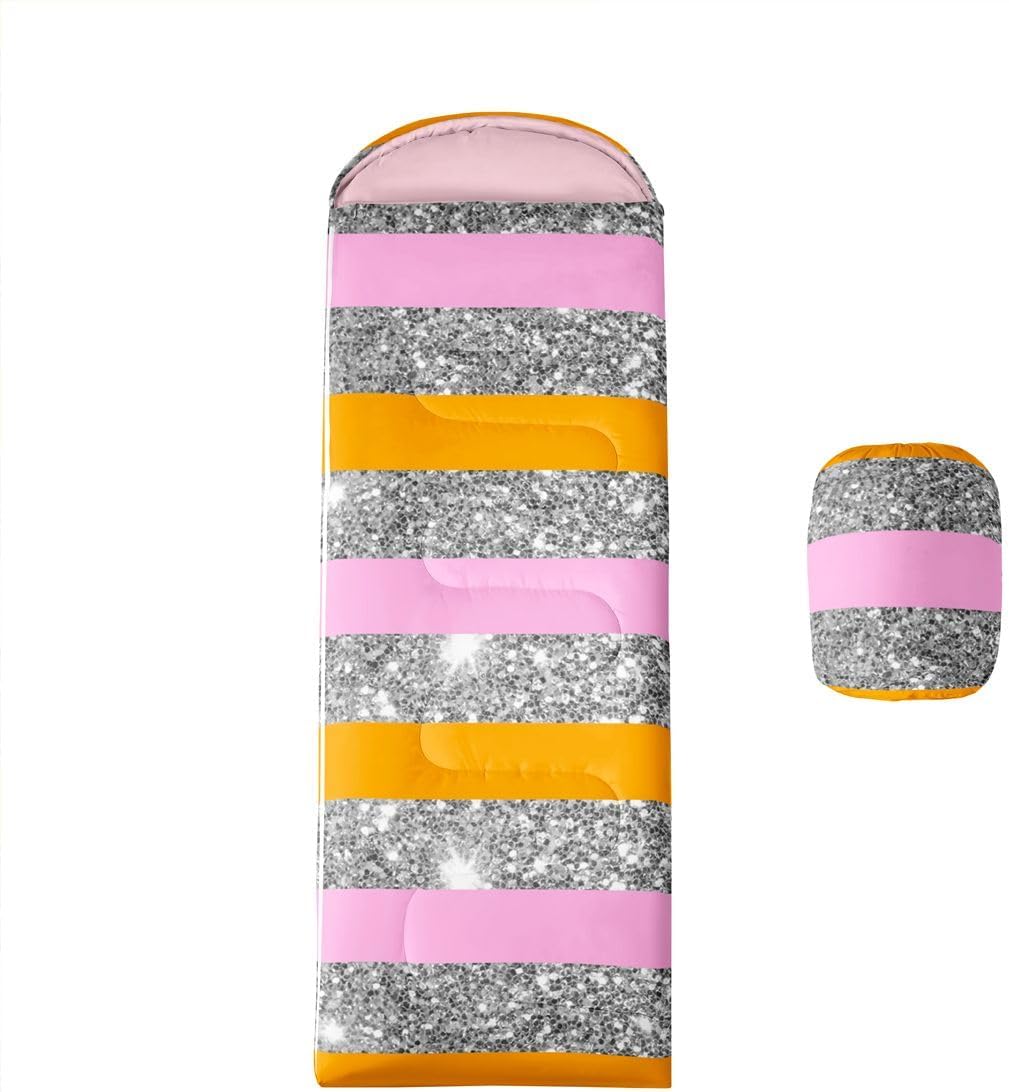 Feelyou Gitter Stripes Kids Sleeping Bag for Girls Boys 3 Seasons Cold Warm Weather Camping Sleeping Bags Teens Adults Lightweight Waterproof Backpacking Compact Outdoor Liner Hiking Travel