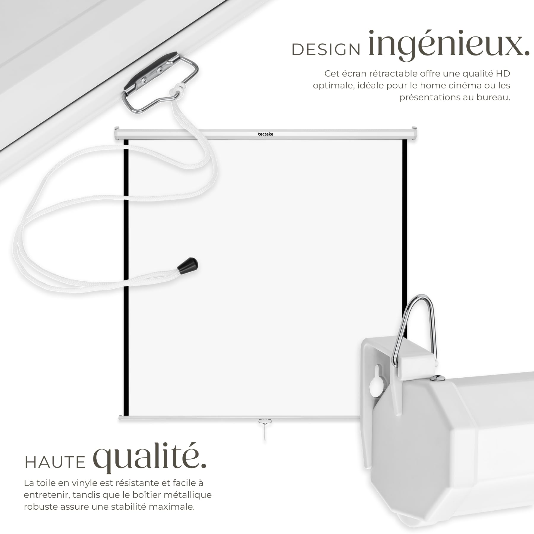 Tectake Écran de Projection 203x203cm 110" 1:1/16:9/4:3 Enroulable Fixation Murale Plafond