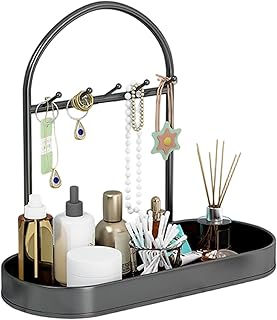ジュエリー ホルダー 収納オーガナイザー, トレイとフック付きオーガナイザーラック, キー スタンド ジュエリー トレイ キー 収納, イヤリング ブレスレット 鍵 家庭 寝室 玄関 化粧台 女の子 女性 女友達 妻 向け
