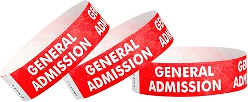 500 Wristco - Pulseras Tyvek rojas de admisión general para eventos, ¾ x 10 pulgadas, impermeables, reciclables, cómodas, resistentes a desgarros,