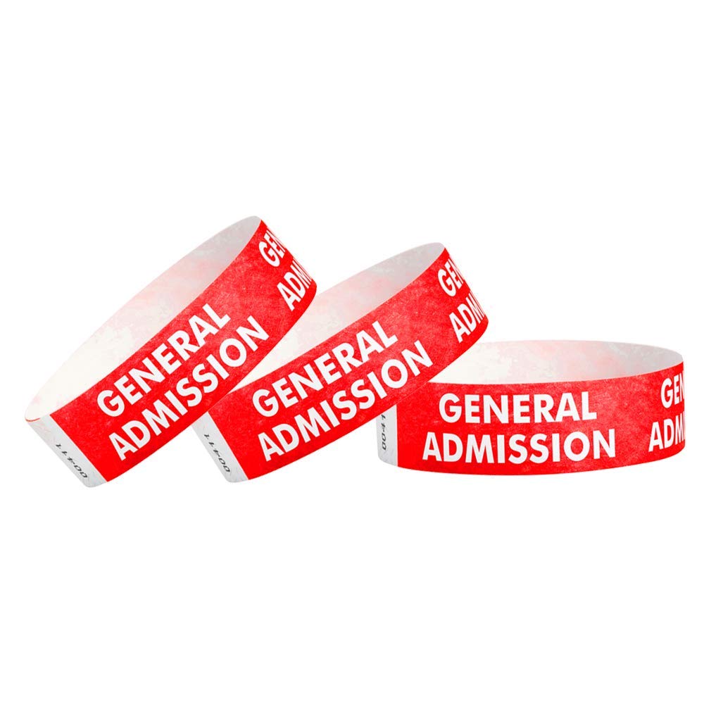 WristCo Red General Admission 3/4" Tyvek Wristbands 500 Pack Paper