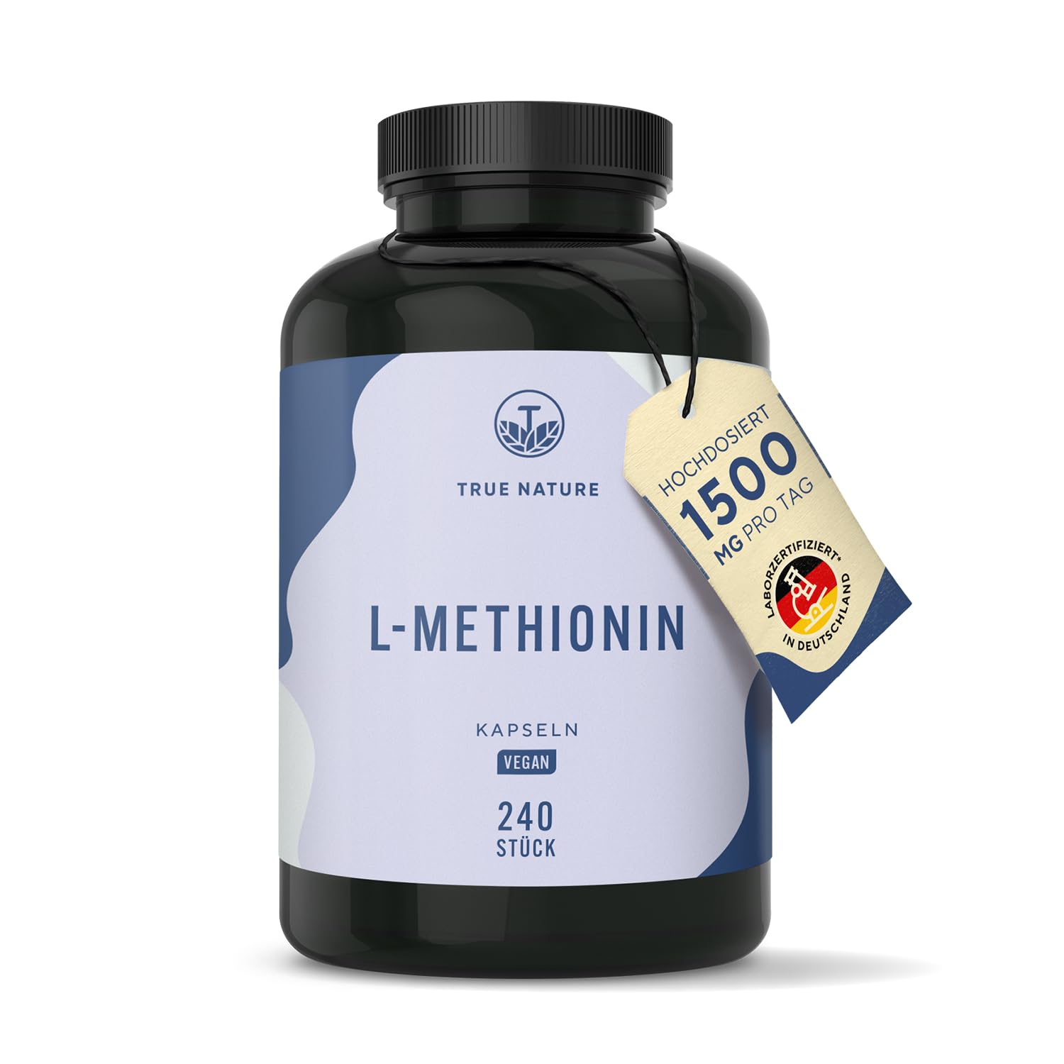 TRUE NATURE® L-Methionin - 240 Kapseln (500mg) - Hochdosiert: 1500mg pro Tag - 80 Tage Vorrat - Aminosäure - Vegan, Ohne
