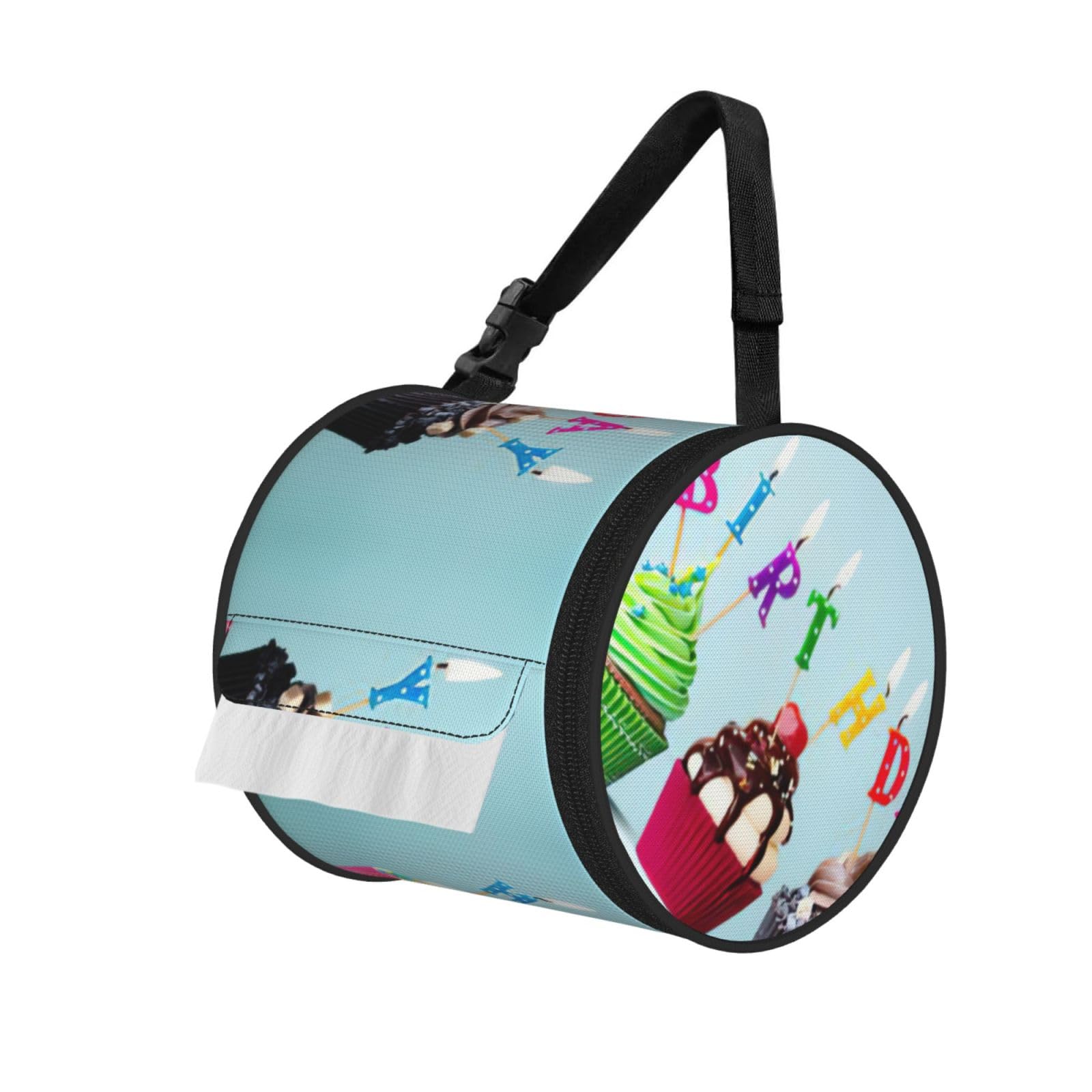 Colorful Happy Birthday Cupcakes Print Fashion Tissues Organizer Box, Hanging Tissue Holder For Purse Coins For Car Office Daily Outing