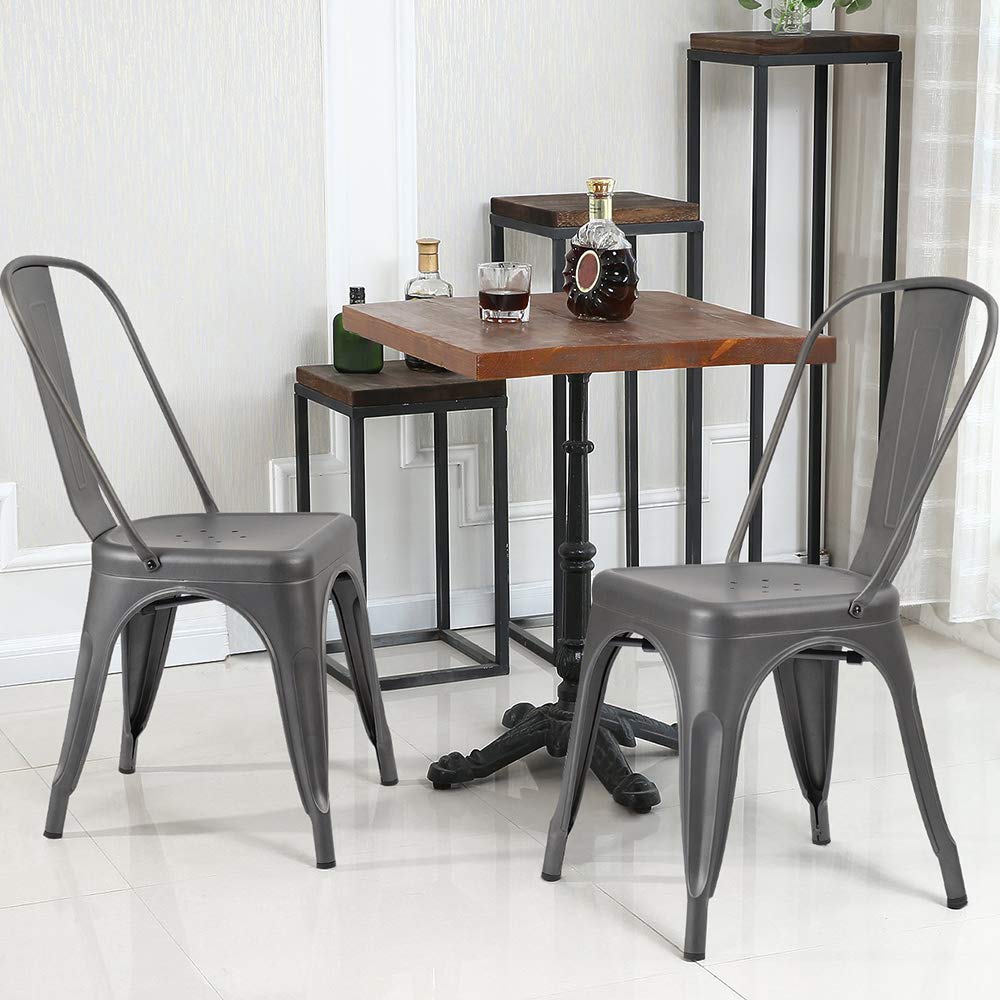 JUMMICO Metal Dining Chair Stackable Indoor Outdoor Industrial Vintage Chairs