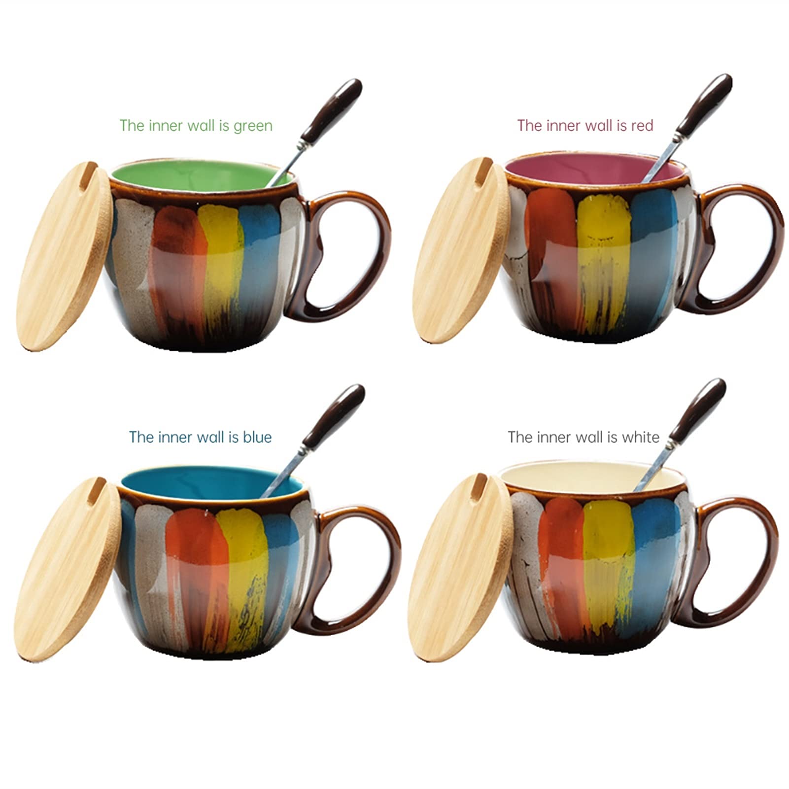 Kaffeetasse Gemalte Kaffeetasse 12 Oz Keramik Kreatives Frühstück Tee Wasser Tasse Handgemachte Milchschale mit Löffel als Geschenk Teetasse (Size : 350ml, Color : Rood)