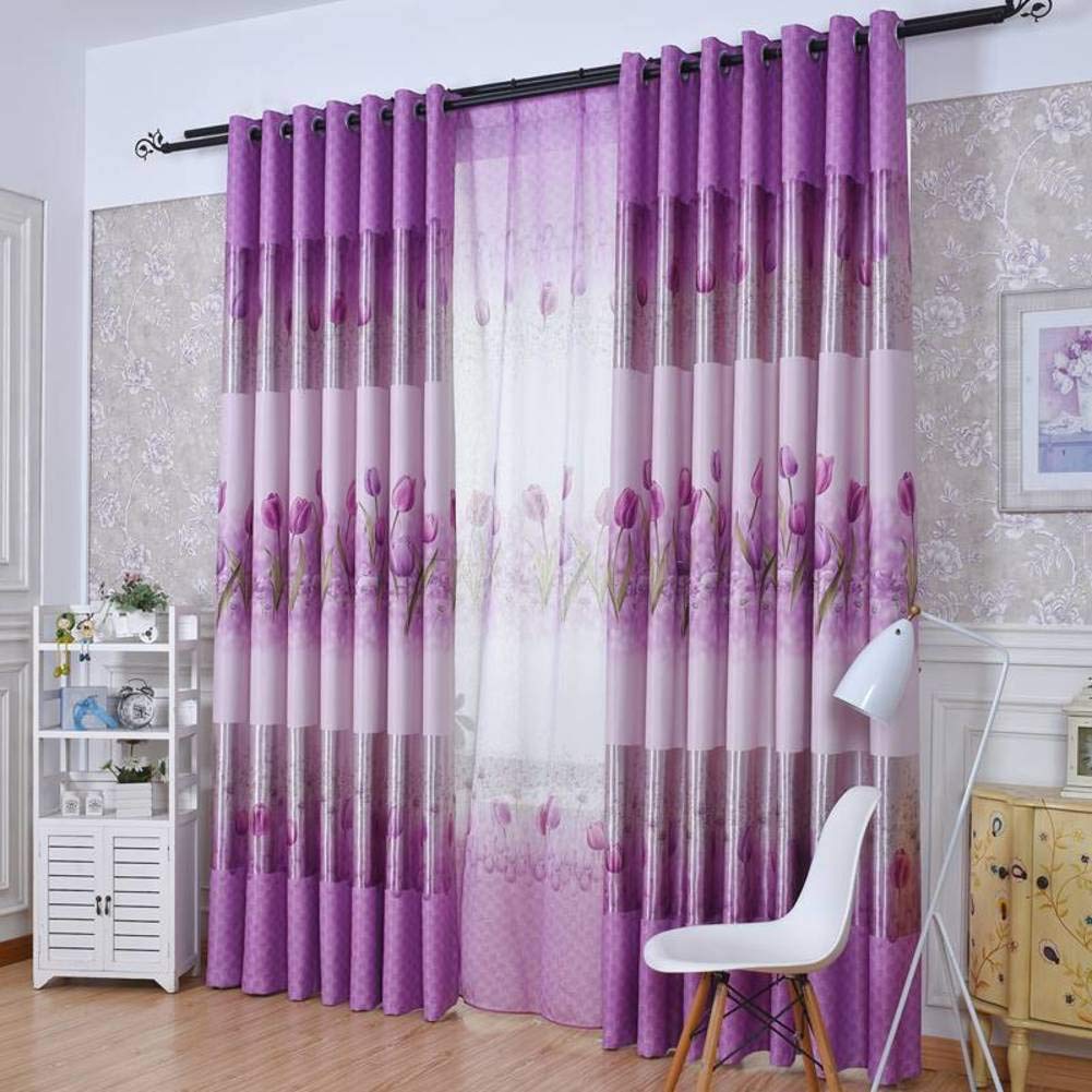Panneau de rideau violet à oeillets grand format imprimé fleur haut de gamme