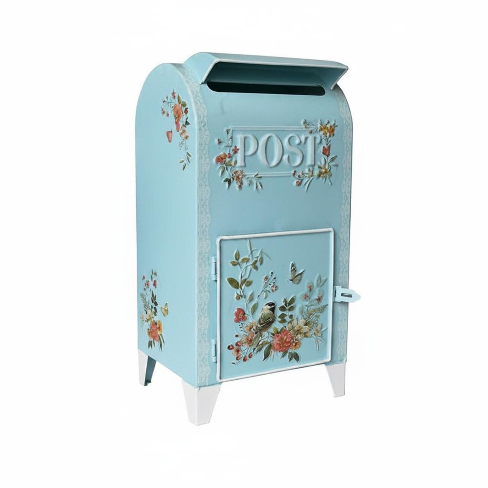 Waterproof Standing Post Box Decorative Iron Post Box Weather Resistant Outdoor Iron Postbox, Flower Bird-image-25