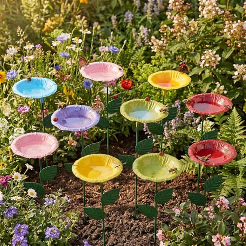 Gerrii 12 Pack Metal Bee Watering Station for Garden Bee Drinking Cups Butterfly Feeder Outdoor Garden Decor Flower Decor for Thirsty Pollinators Insects