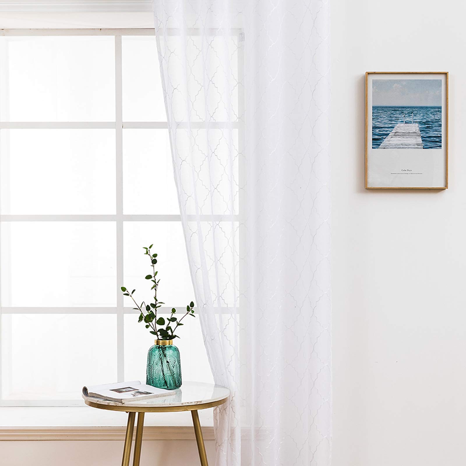MIULEE 2 Panneaux Maroc Rideaux de Fenêtre Transparents Blanc 140x215cm | Couleur Pure Transparents Lisse Élégant Panneaux Voile de Fenêtre/Rideau/Traitement pour Chambre Salon