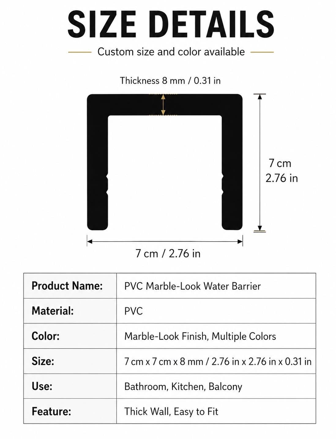 PVC Duschschwelle Wasserbarriere für Bad, Nassraum und Waschküche