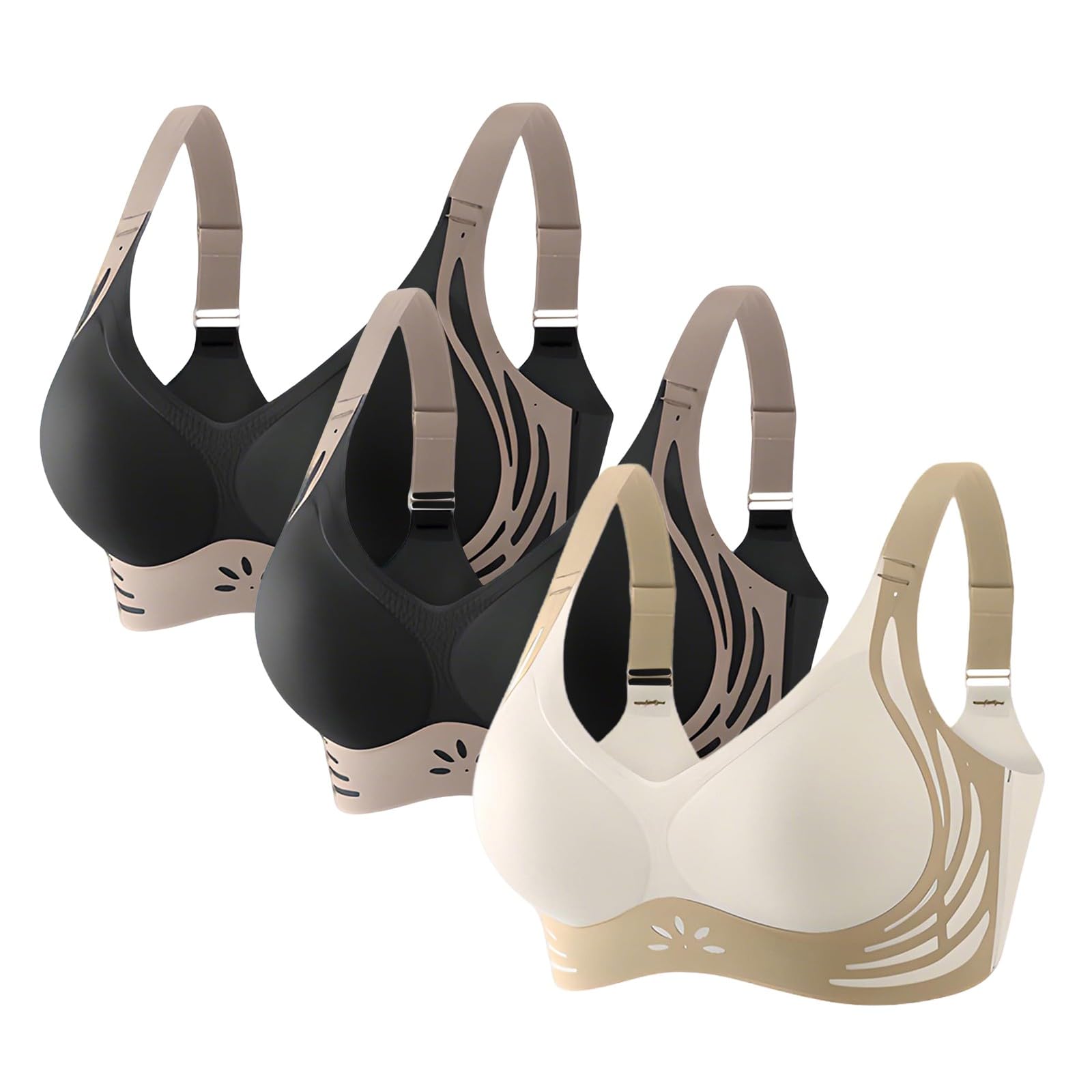 Biustonosze plus size dla kobiet UK Push Up Obwisłe piersi 3 szt. Bezszwowe, bezszwowe podparcie pleców z fiszbinami Podnoszenie bez fiszbin Biustonosz damski Freeolder Komfort na co dzień Duży biust