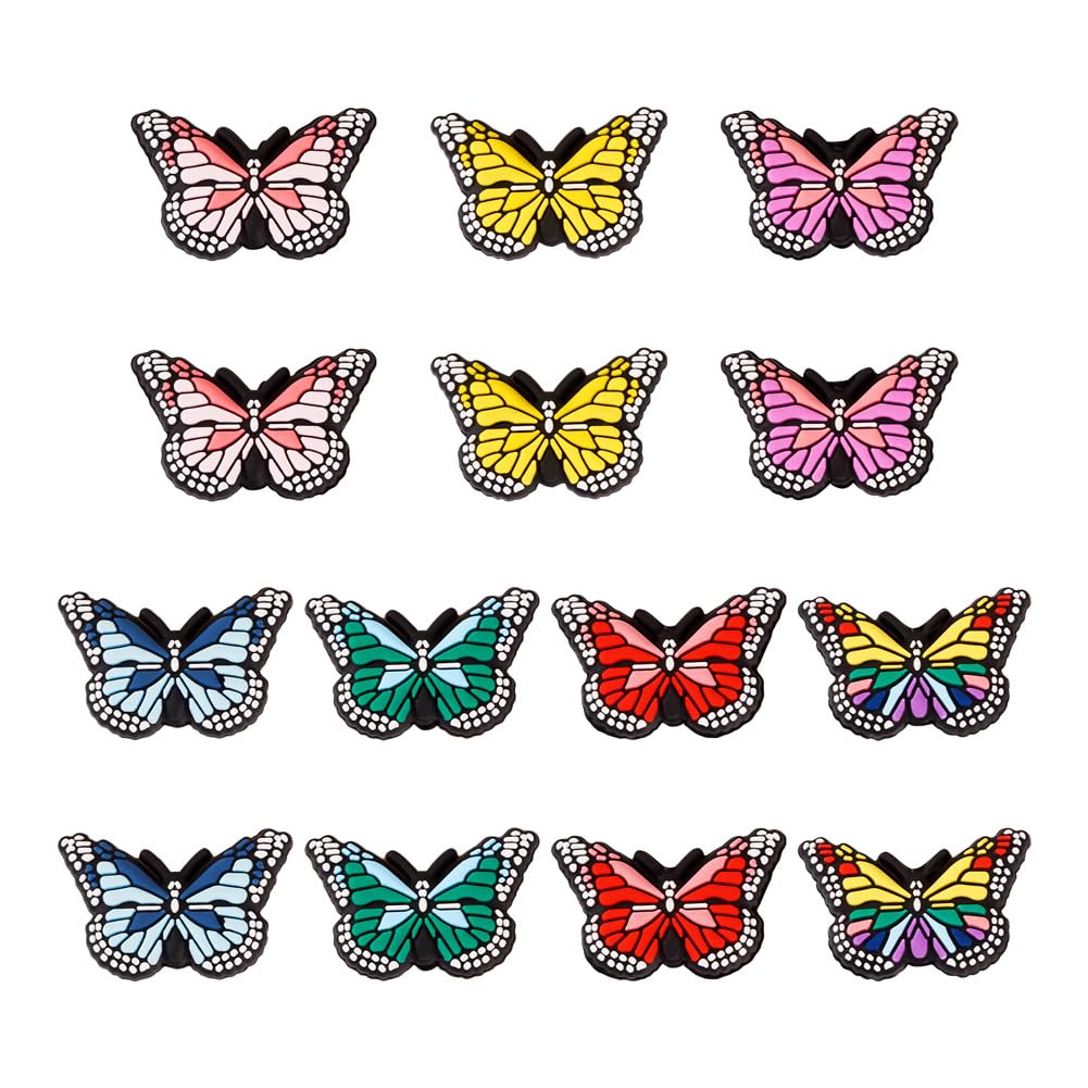 Cheriswelry 14Pcs 7 Colors Butterfly Silicone Beads Mixed Color Insect Rubber Beads Spacer Loose Beads for DIY Necklaces Making