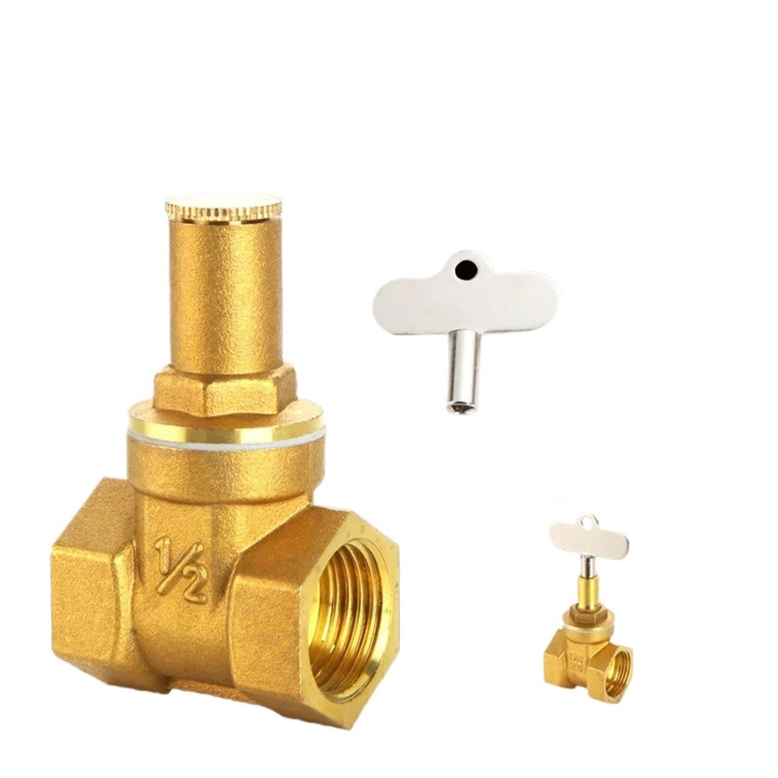 Tap Valve DN15 DN20 DN25 Brass Gate Valve with Lock Inside The Triangle Key Water Pipe Meter Front Anti-Theft(2")