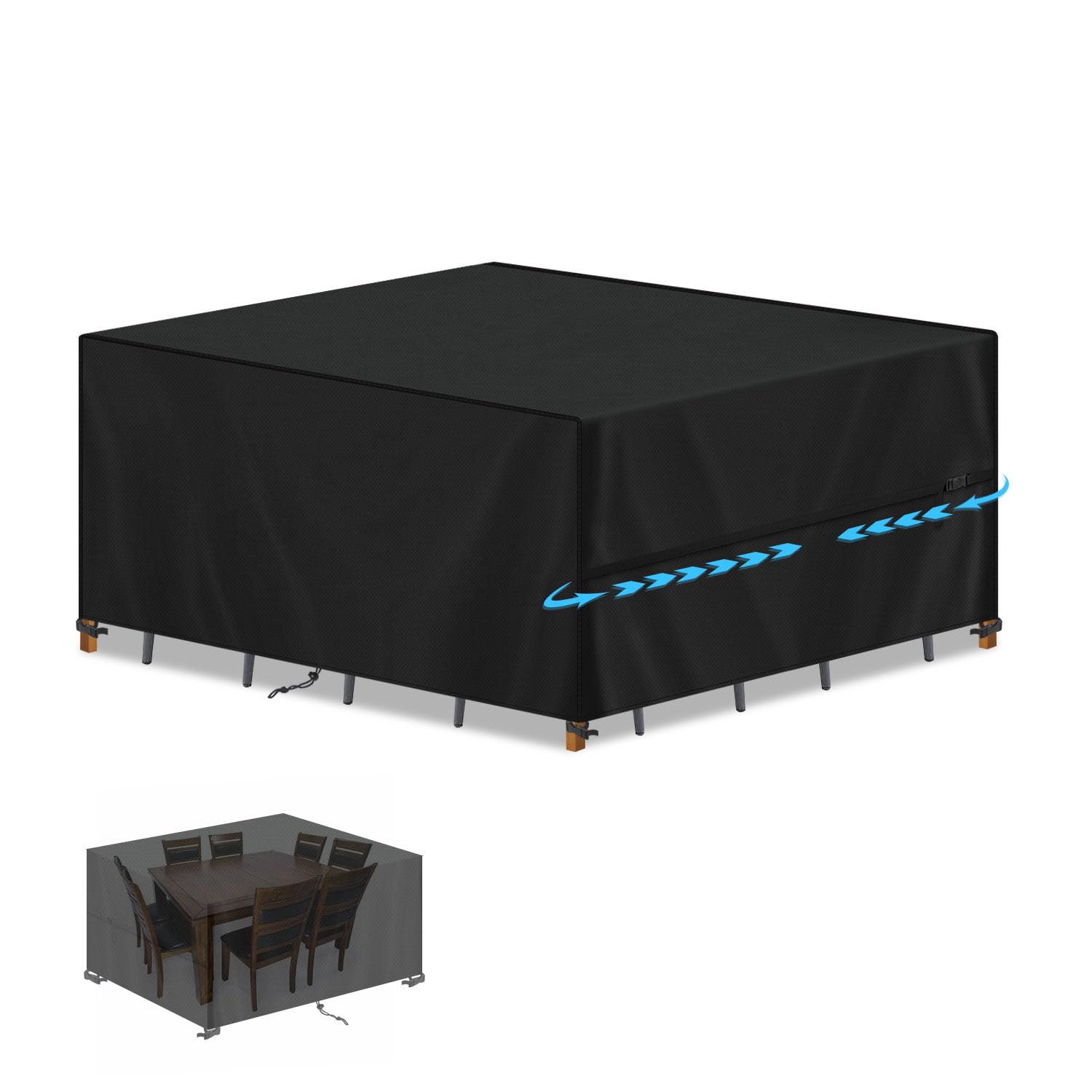 SIMPHAUS Garden Furniture Covers Waterproof Rectangular Garden Table Cover with Drawstring,Anti UV 420D Oxford Rattan Furniture Covers for Outside Garden Furniture,Garden Rattan Sofa Sets 200x140x90cm