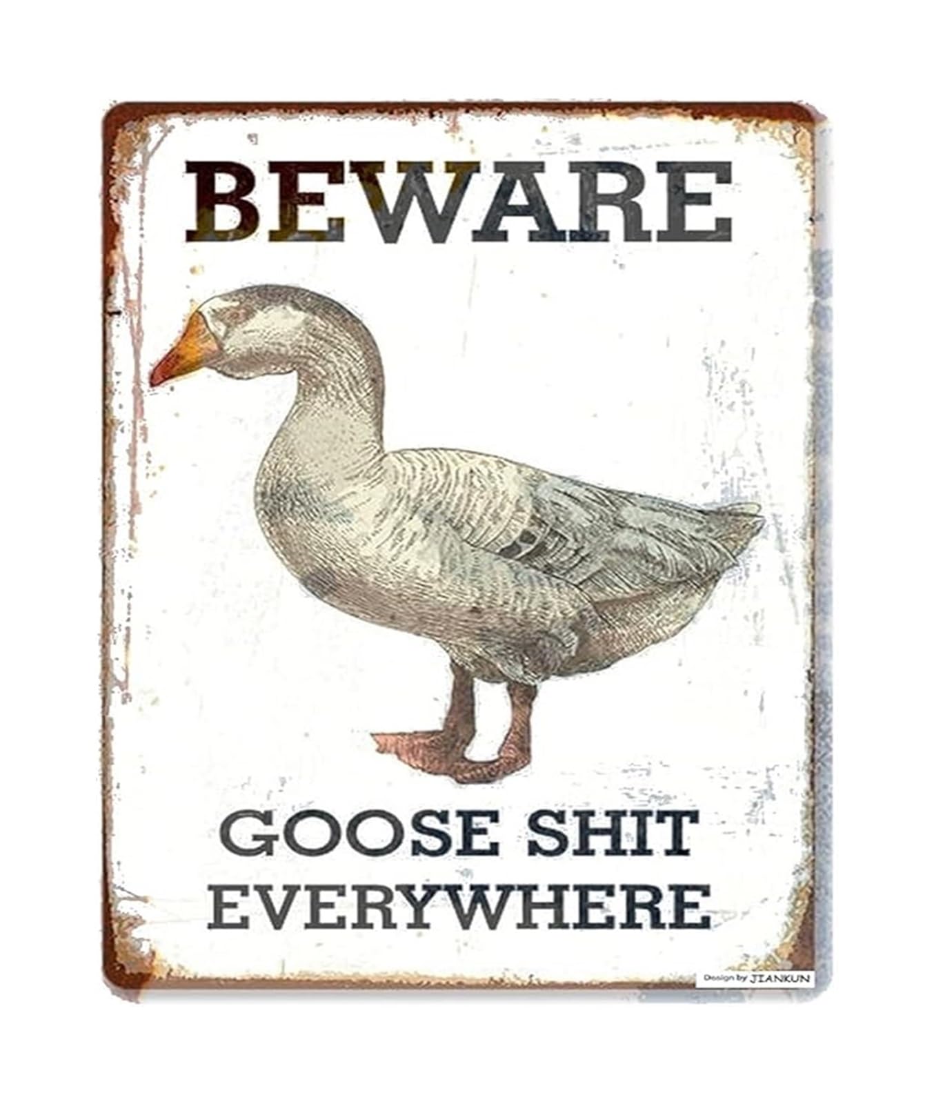 IDGTTLDF Vintage Goose Warning Sign Funny Beware of Goose Mess Metal Tin Plaque for Farmhouse Garden (8 X 12 in)
