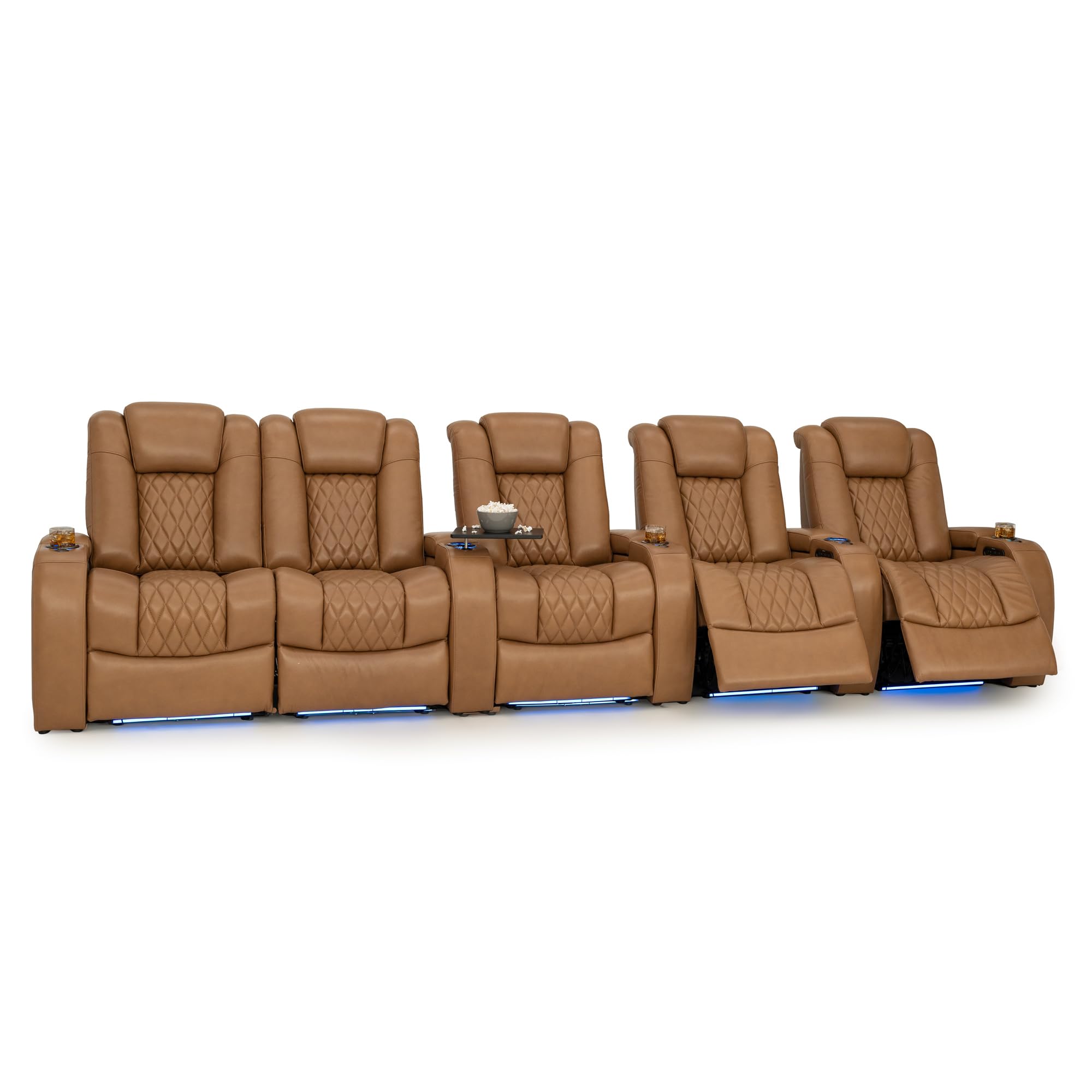 Seatcraft Diamante Home Theater Seating Tan Oak Row of 5 Left Loveseat