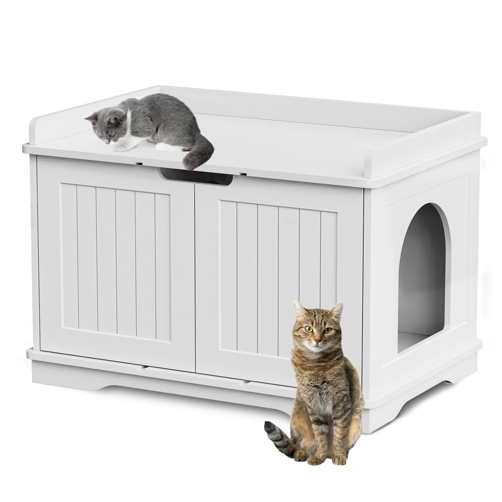 Lovinouse Litter Box Enclosure, Large Cat Litter Furniture Hidden, Modern Cat Washroom Litter Storage Bench Pet Crate House Suit for Most Cats (White)