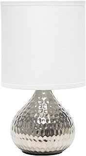 Simple Designs Mini Hammered Silver Drip Table Lamp, White