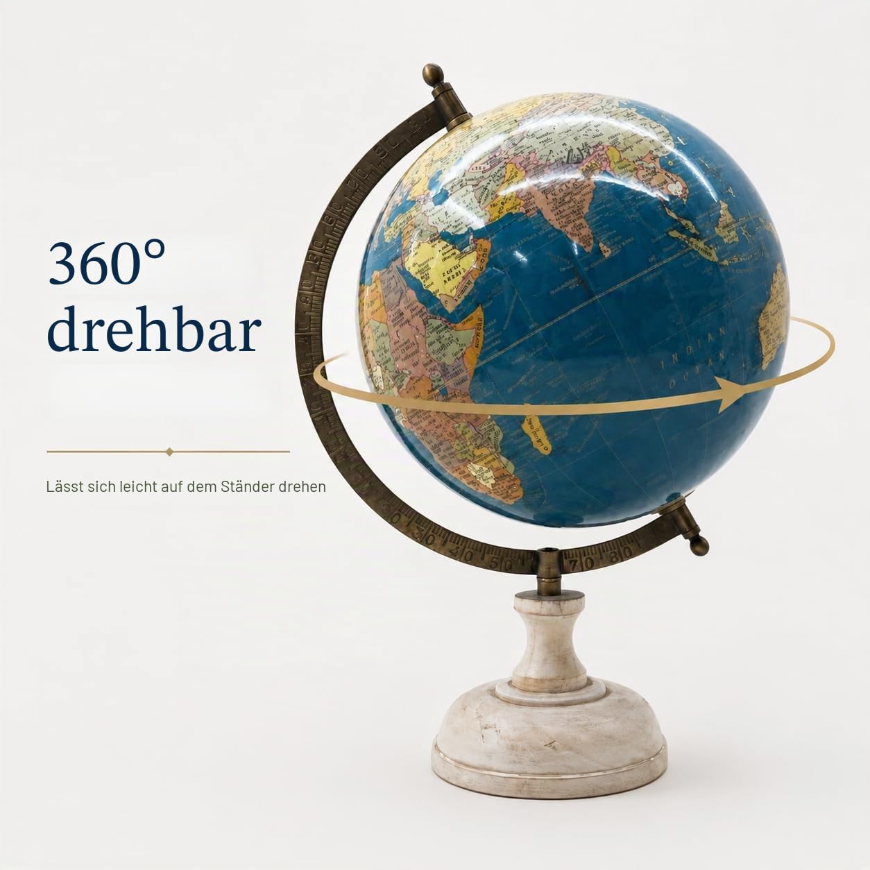 EXERZ 20cm Antiker Globus, Englische Karte, Ozeanblau mit Holzsockel (20 cm)