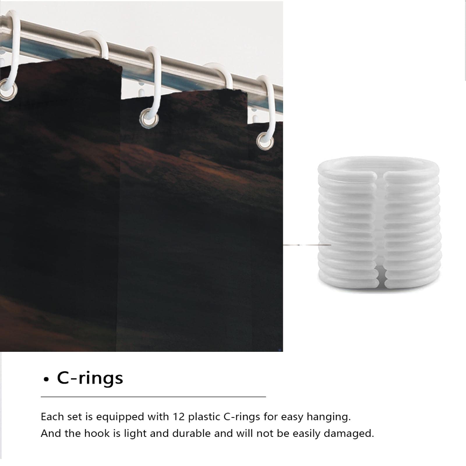 Tenda Doccia In Tessuto Bianco E Nero Con Luna E Mare – 140x183cm – Qualità Alberghiera, Lavabile, Con Ganci Inclusi