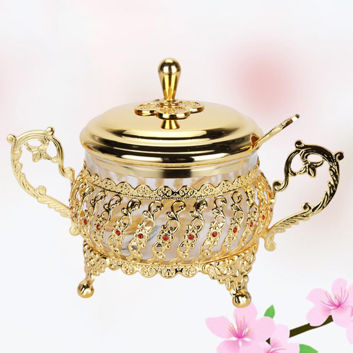 Organisateur D'épices Cuisine en Verre et Alliage avec Couvercle et Cuillère, Pot à Épices Or Design Unique et Gain de Place, Ensemble Pratique Cuisine Couleur Couleur Aléatoire
