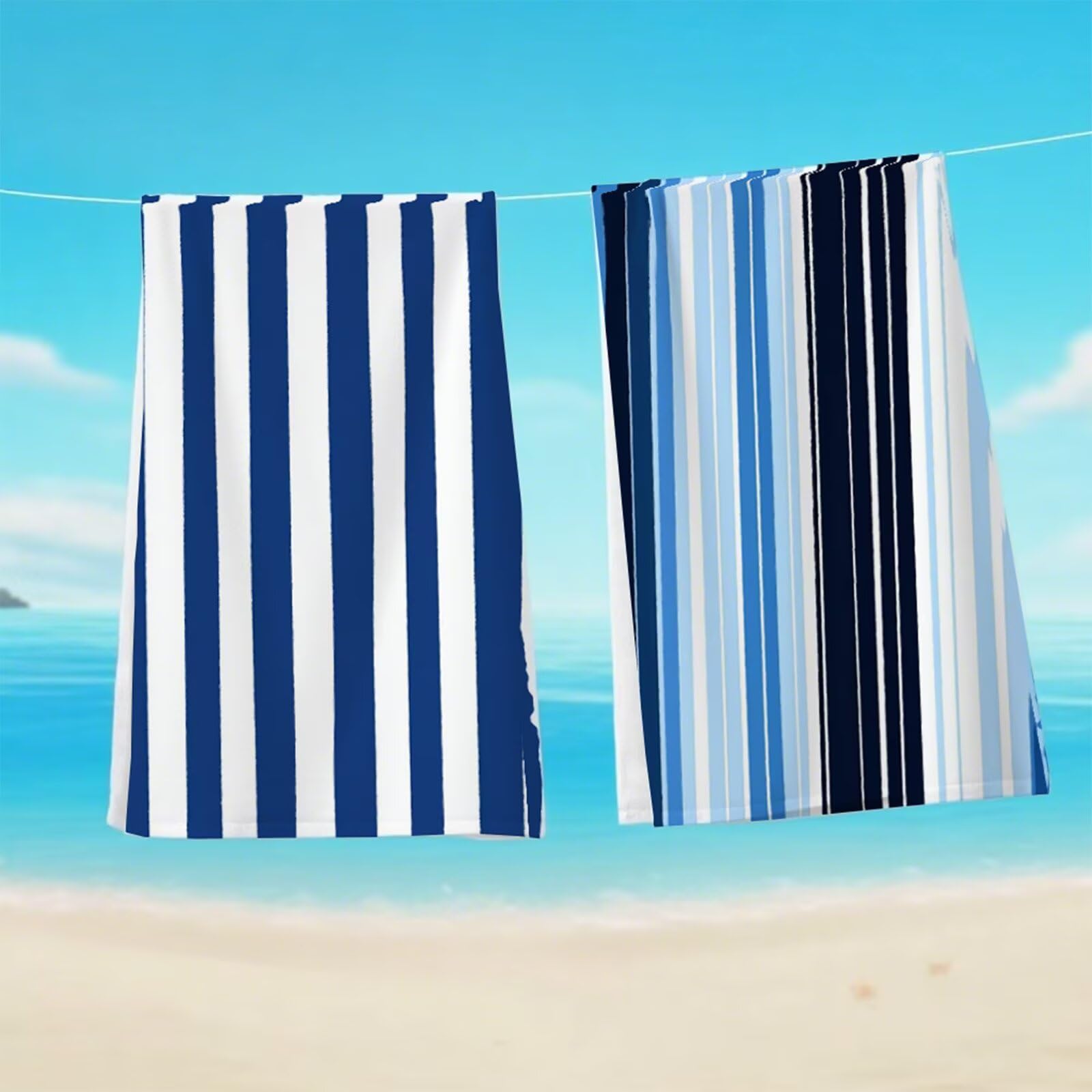 Telo Mare Microfibra 90x180 cm Telo Mare Grande, Asciugamano Palestra Assorbente Asciugatura Rapida, Asciugamano Mare Antisabbi Stuoia Spiaggia per Piscina, Campeggio, Viaggio - Strisce Blu G1-1034