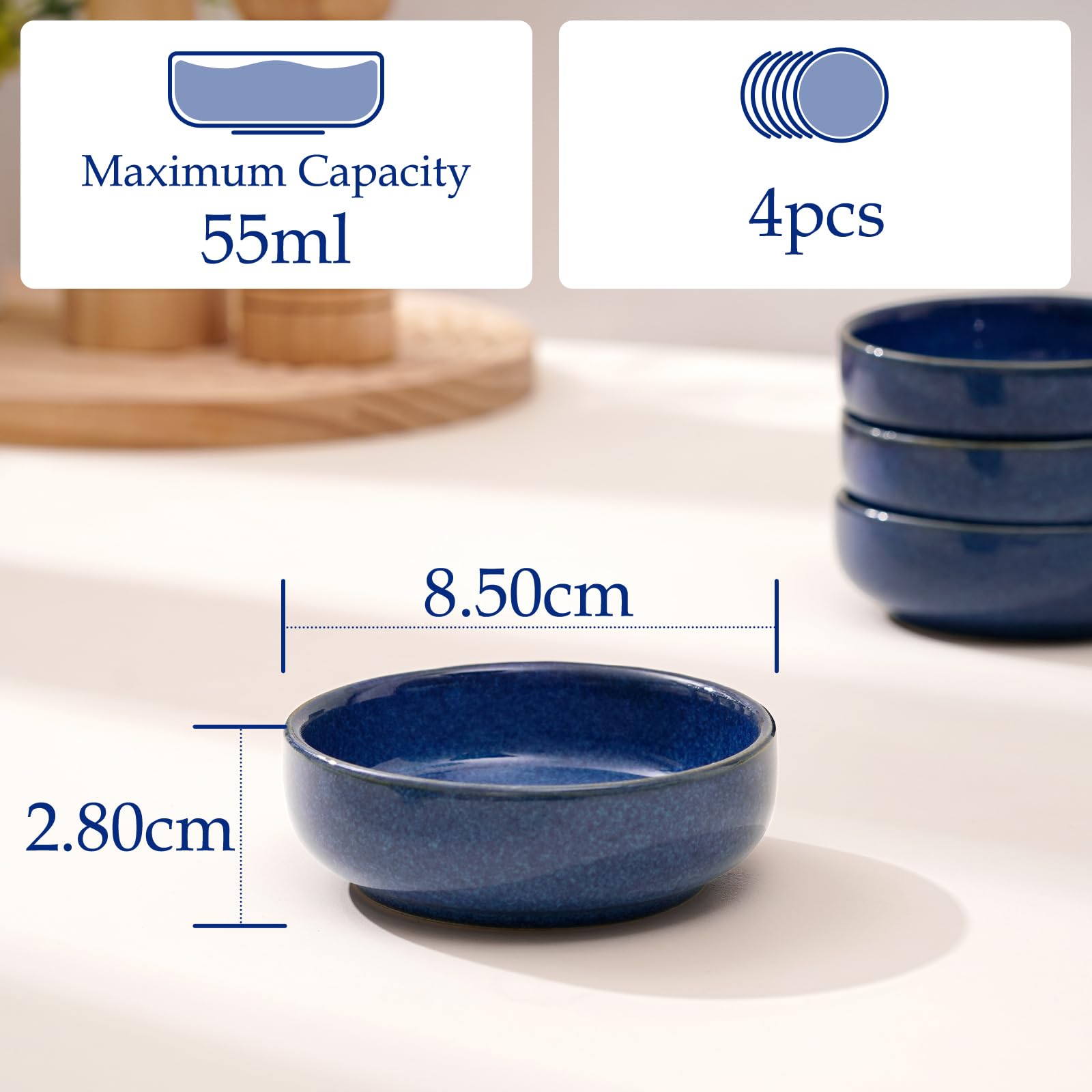 NUTRIUPS Ceramiczne małe miski, zestaw 4 misek do maczania, małych misek do serwowania sosów, przekąsek, przystawek (szafirowy niebieski)
