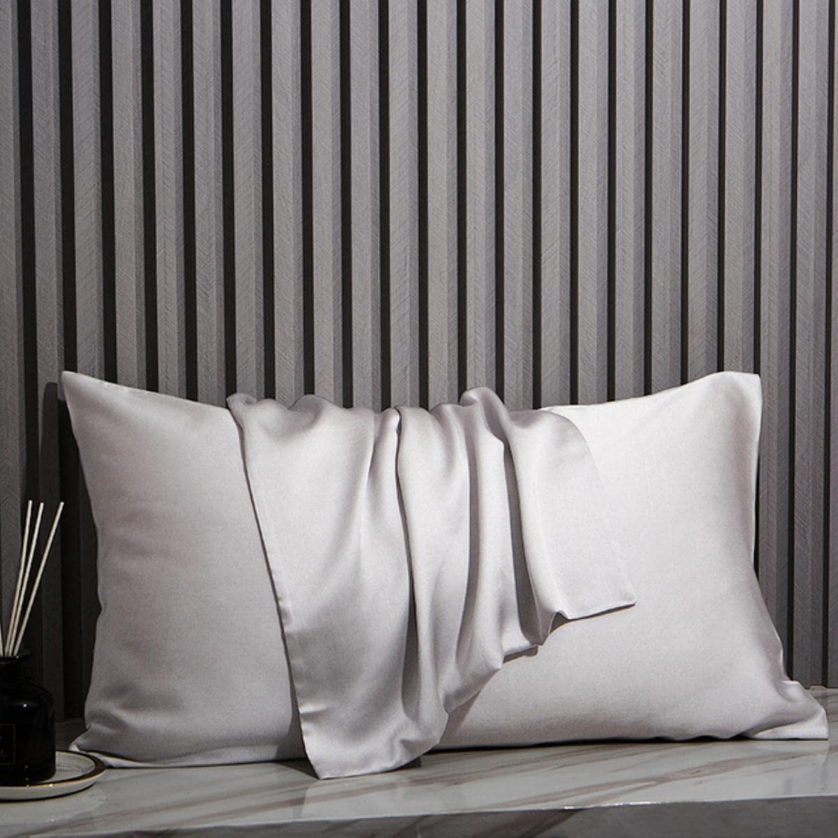 Taie d'oreiller 100 % soie de mûrier naturelle - Protège la peau et les cheveux - Couleur grise personnalisée - 50 x 65 cm - Literie de luxe douce et respirante - 1 pièce