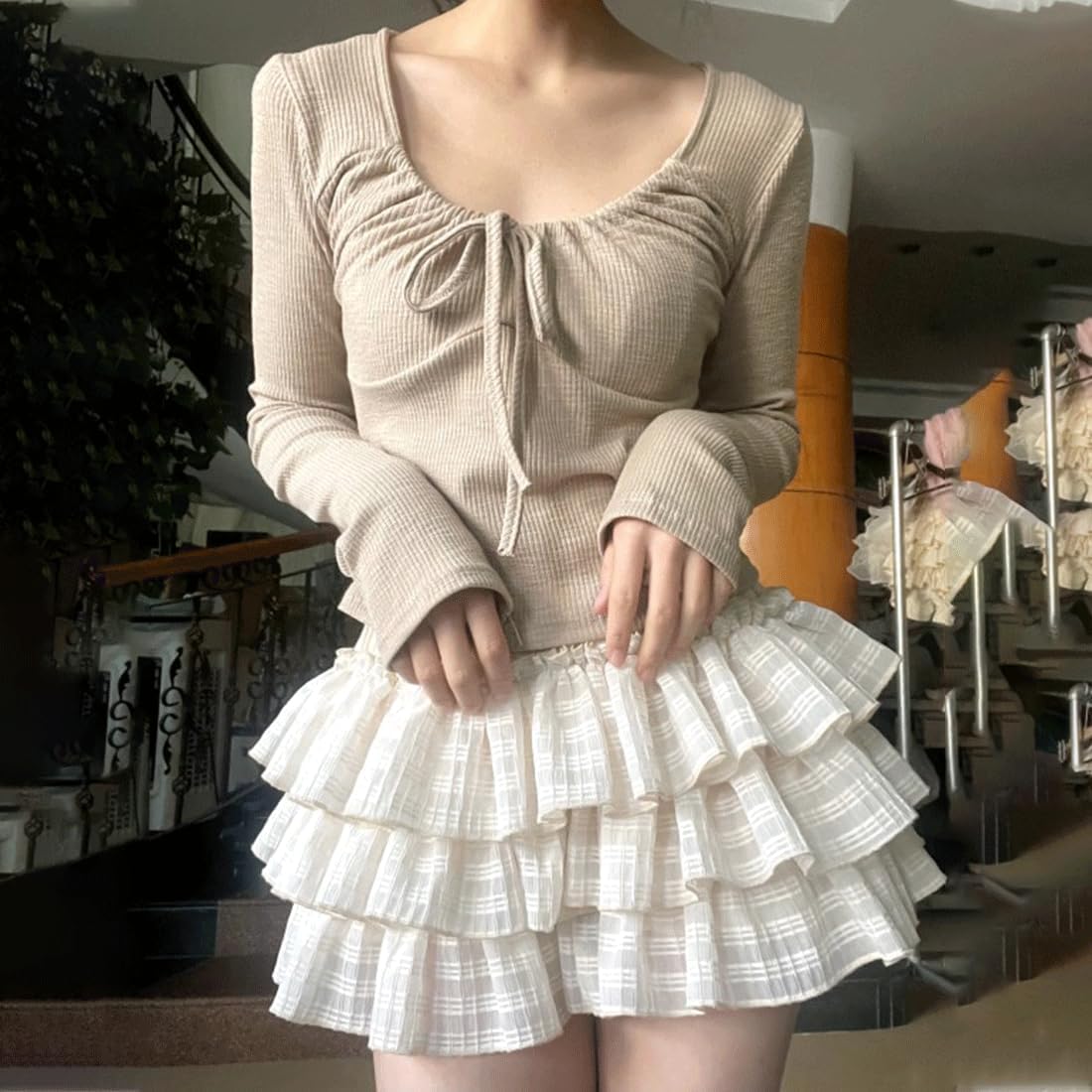 Harajuku Lolita Kawaii Fashion Pastel Gothic Casual Style Elastic Waist Vintage Cute Tiered Plaid Short Skirt - Image 4