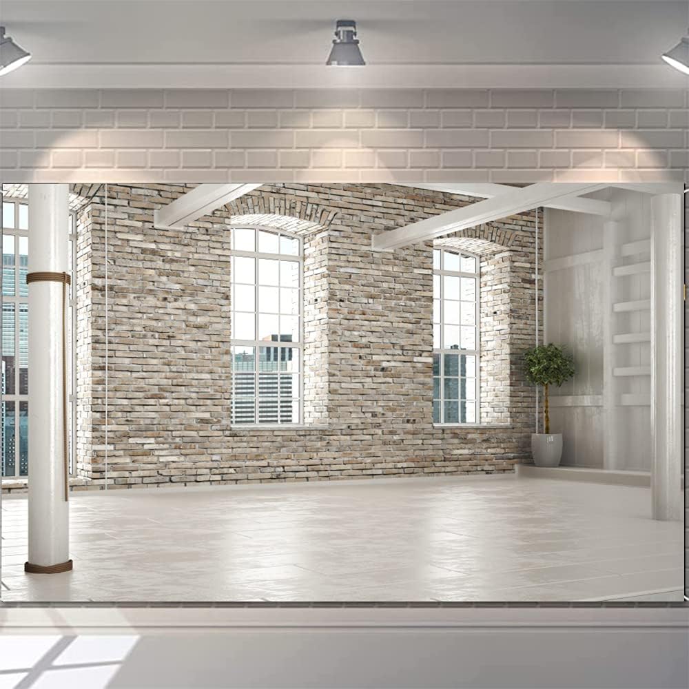 CSFOTO Polyester 7x5ft Empty Office Backdrop Business Room Workplace Brick Wall Living Room Backdrop Zoom Meeting Backdrop Video Conferencing Background