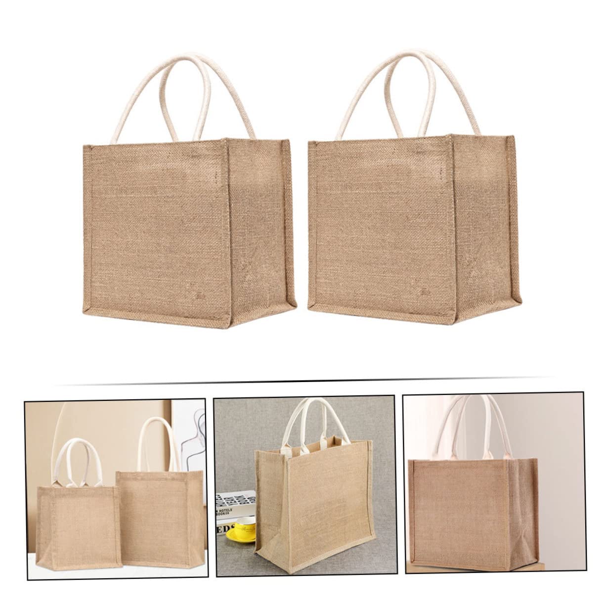 2 pezzi Borsa in Juta Sacchetto Organizzatore in Lino Riutilizzabile Leggera e Resistente Shopper Multiuso per Shopping Quotidiano e Spesa