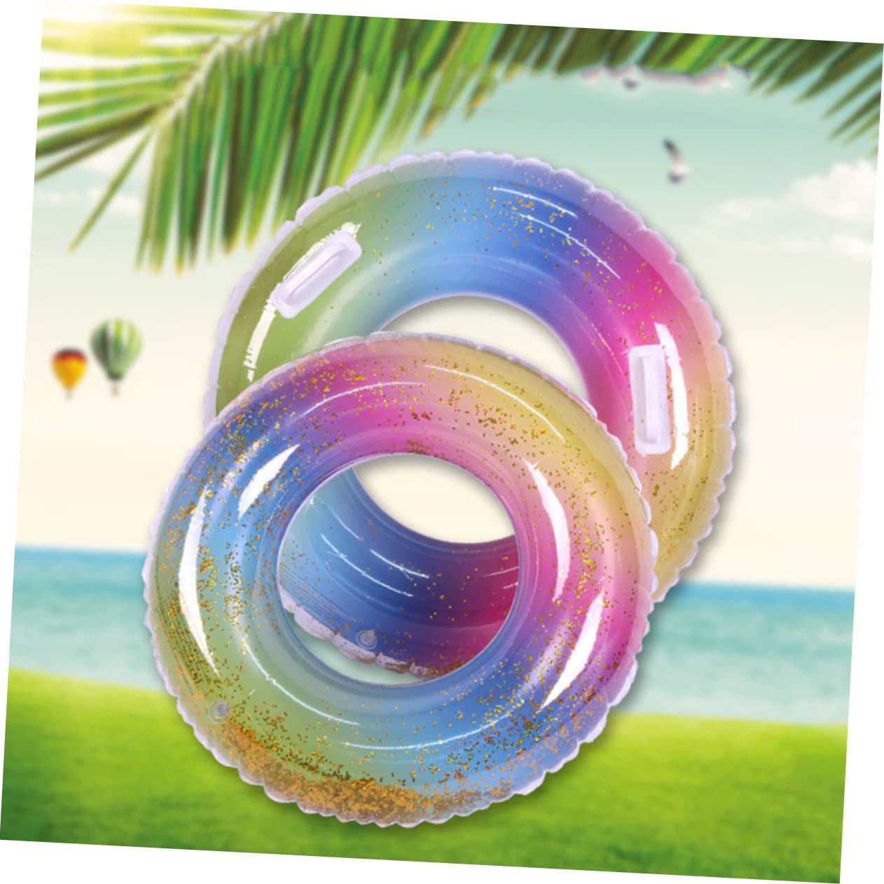 SUPVOX Giant Inflatable Swimming Float Ring Rainbow Inflatables for Adults Pool Floats Ring Thicken Sequins Translucent Gradient 70cm