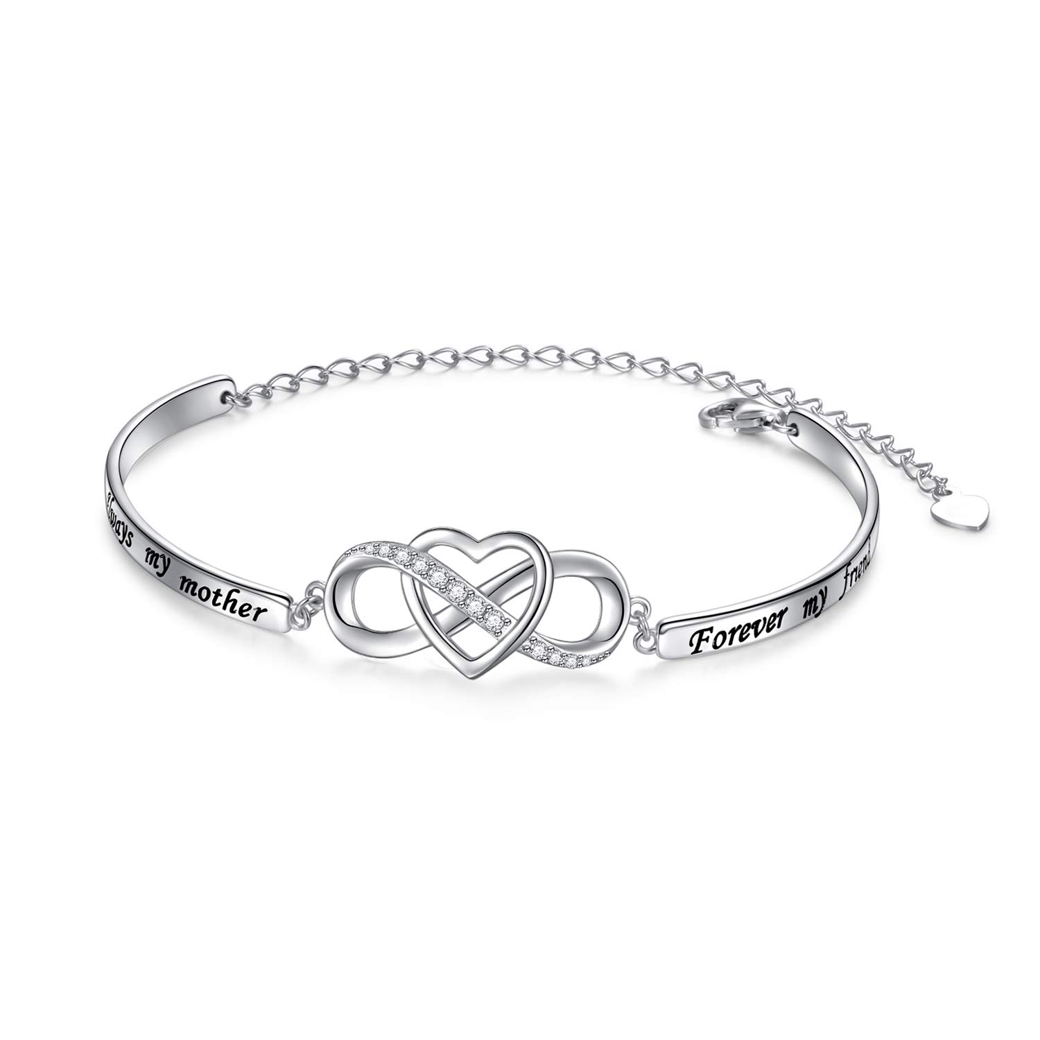 Braccialetto in argento Sterling 925 con ciondolo a forma di cuore, con messaggio di ispirazione per madre figlia, sorella, braccialetto regolabile e gioielli regalo
