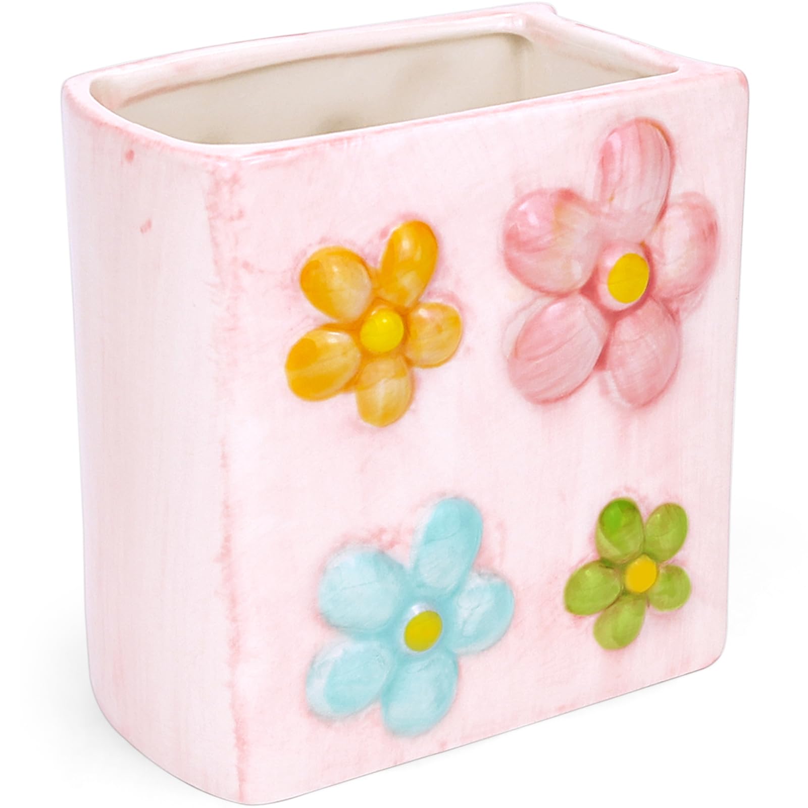 Busnos Stiftehalter Cute Buch-Blumenvase Pinselhalter Pen Holder Rosa Blumen Schreibtischdeko Kawaii Geschenk für Frauen Geburtstag Vasen Schreibtisch Stifte Organizer Aesthetic für Mädchen