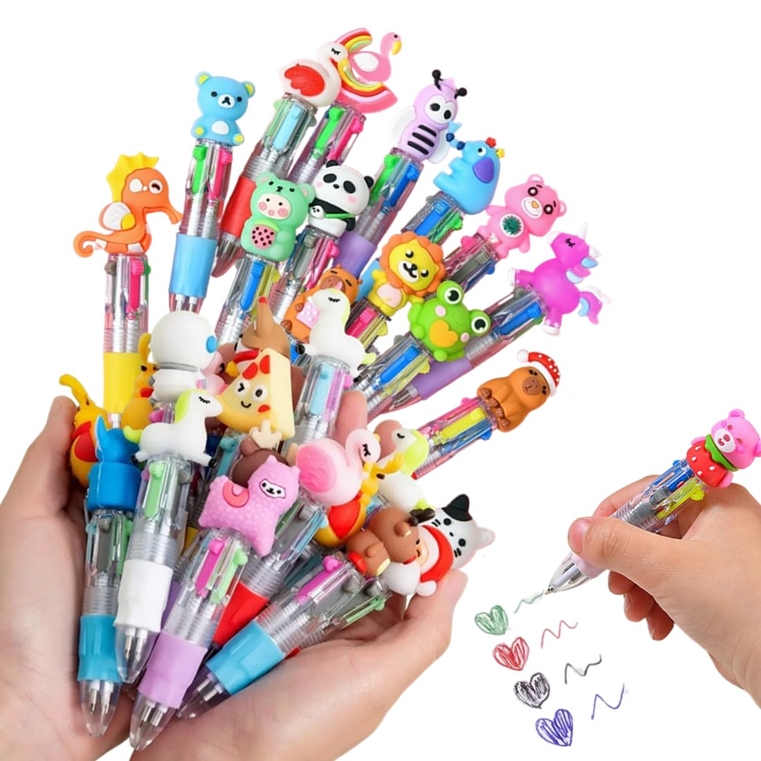 30 Pack Cute Multicolor Pens | Kawaii 4-in-1 Colors Ballpoint Pens for School Office, Classroom Prizes - Perfect Party Favors,Fun Writing Gifts for