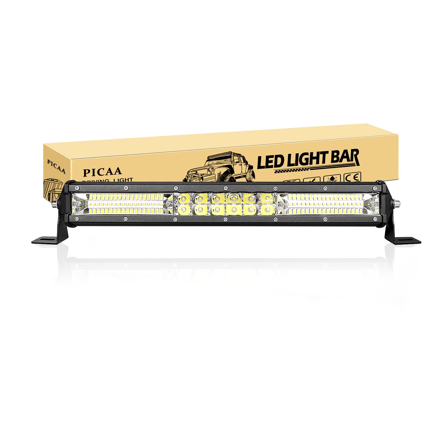 PICAA Barra Led, Doble Fila 15 pulgadas 38CM 144W 7D Barra de luz LED, 12V combo beam Barra de luces Barra de luz de trabajo LED para SUV Offroad ATV UTV Tractor 4x4 coche auto